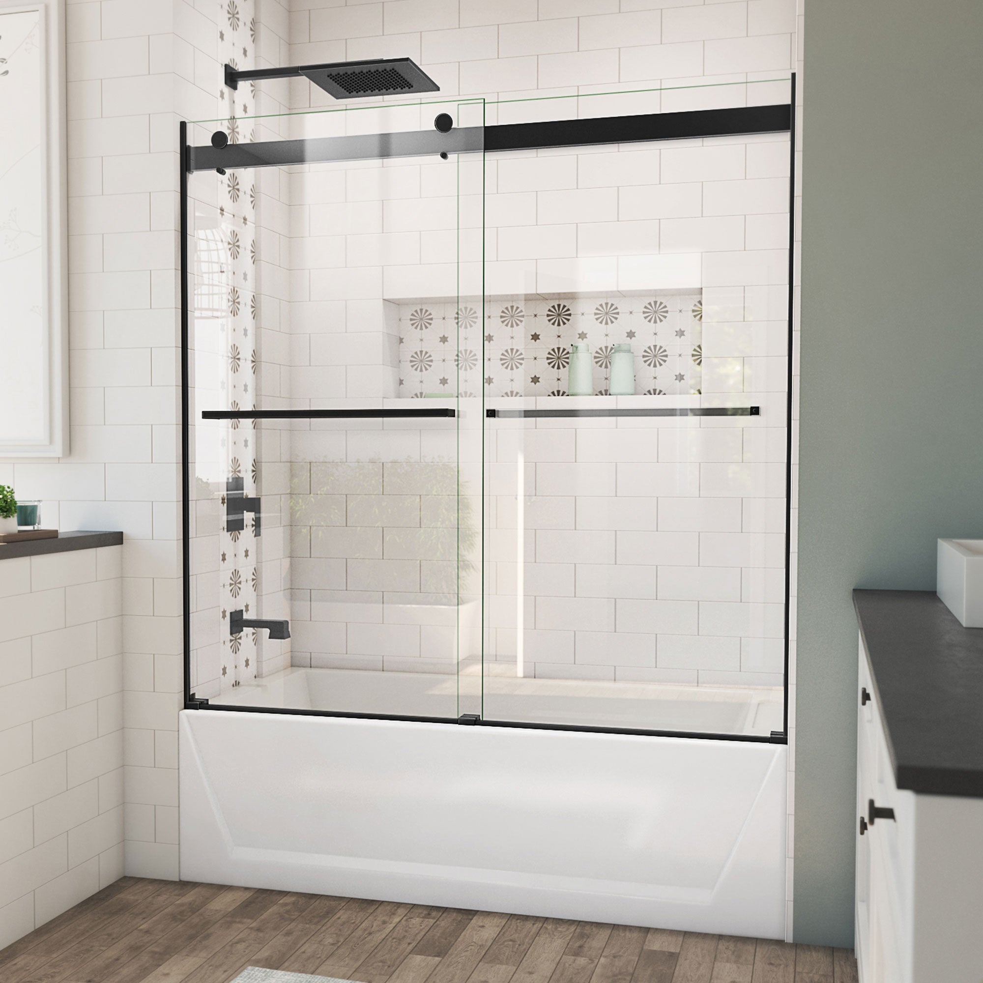 DreamLine, DreamLine TDES60W600XXX09 Essence 56-60" W x 60" H Frameless Bypass Tub Door in Satin Black