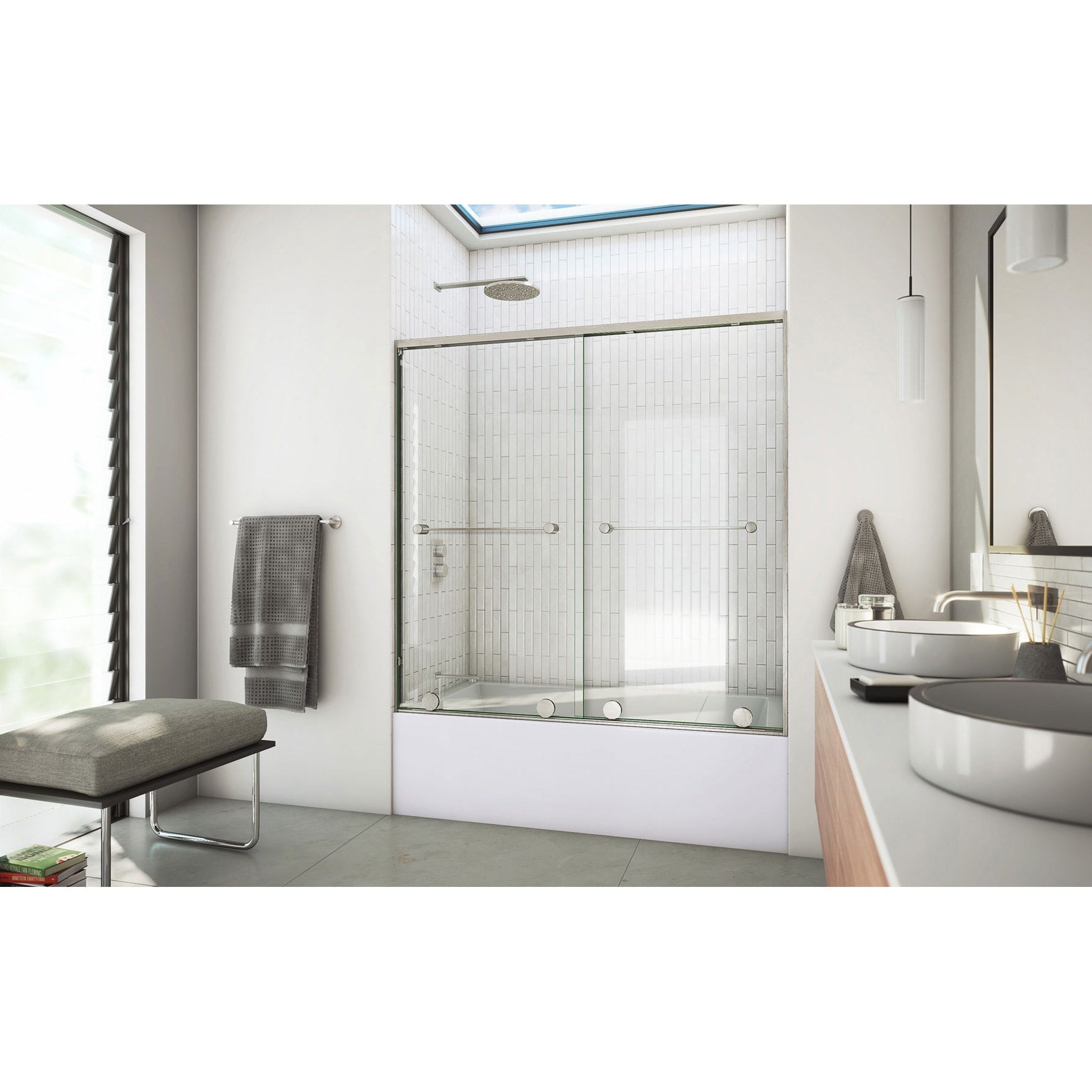 DreamLine, DreamLine TDHA60W580VXX04 Harmony 56-60" W x 58" H Frameless Bypass Tub Door in Brushed Nickel