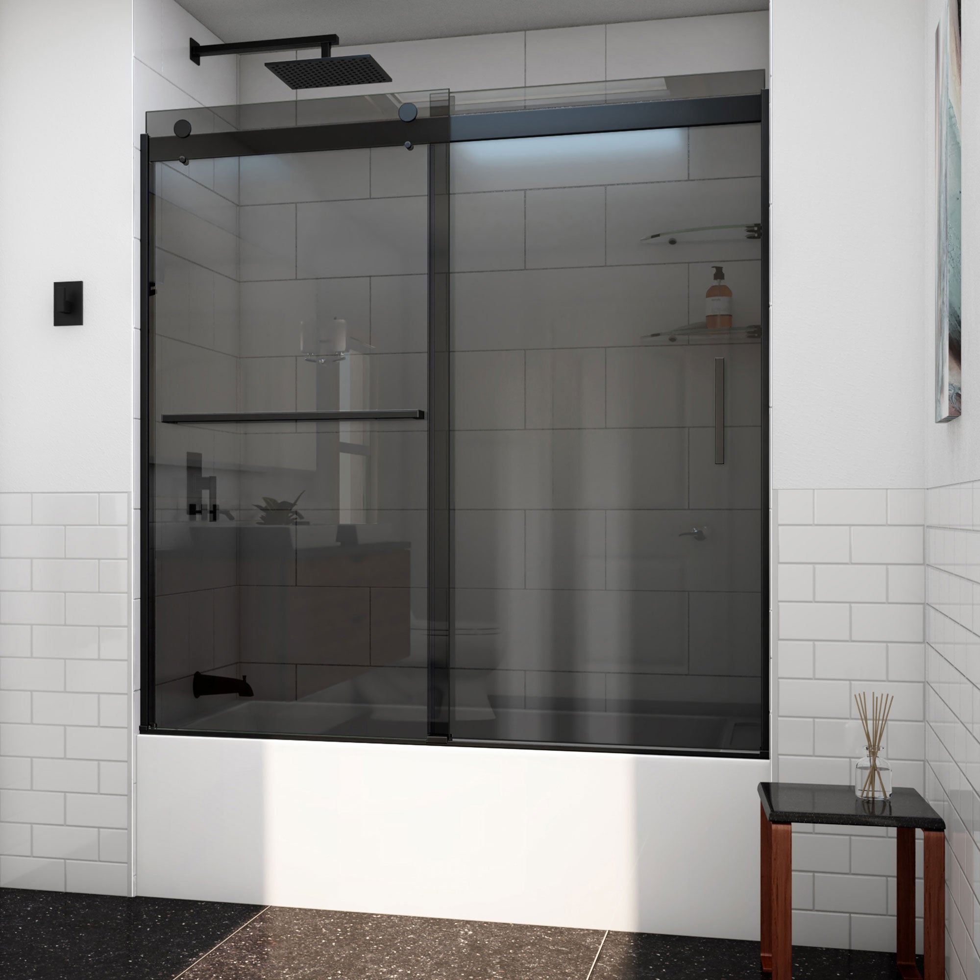 DreamLine, DreamLine TDVH60W620VXG09 Sapphire-V 56 - 60" W x 62" H Bypass Tub Door in Satin Black and Gray Glass