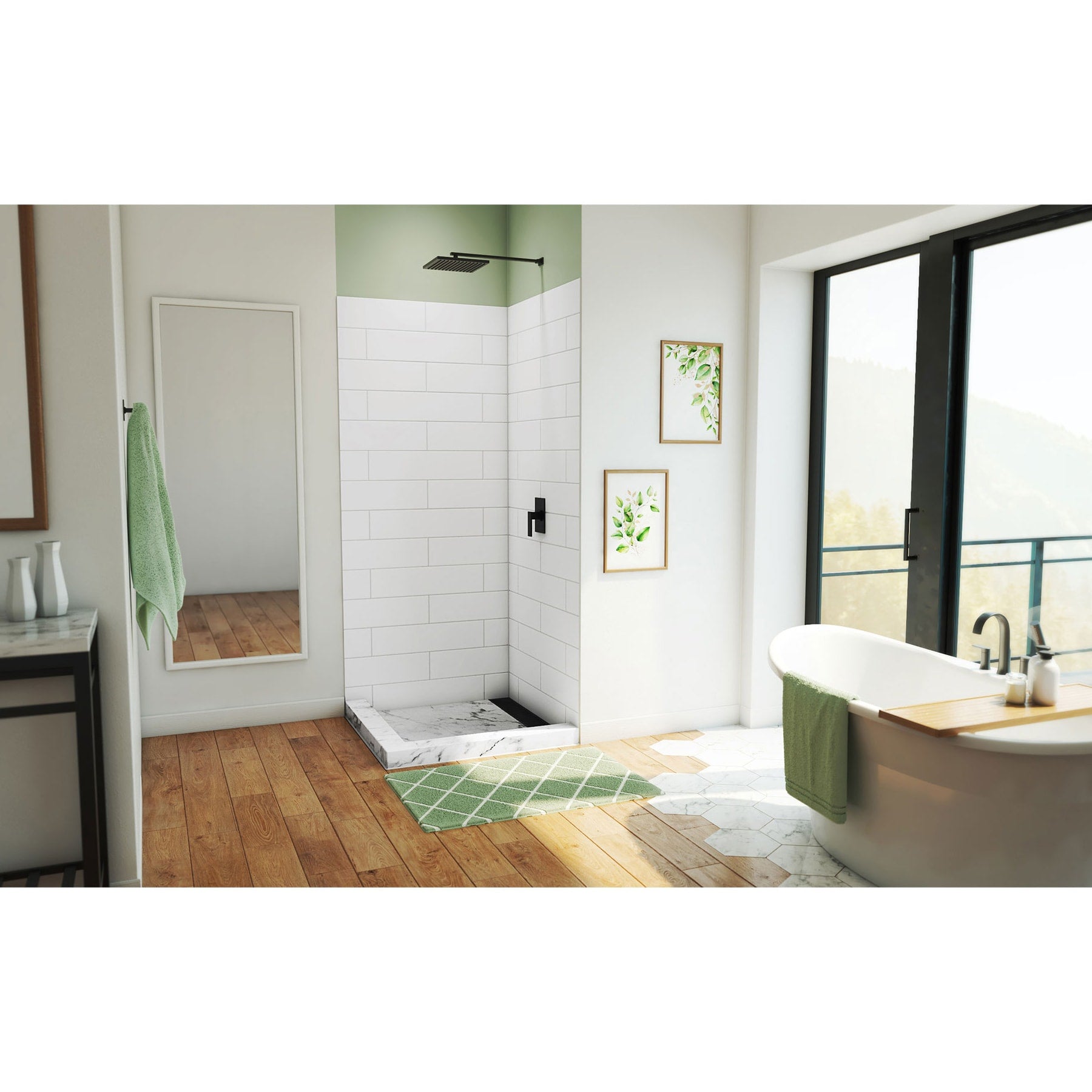 DreamLine, DreamLine WKDS363684XMS00 DreamStone 36" D x 36" W x 84" H Corner Shower Wall Kit in White Modern Subway Pattern