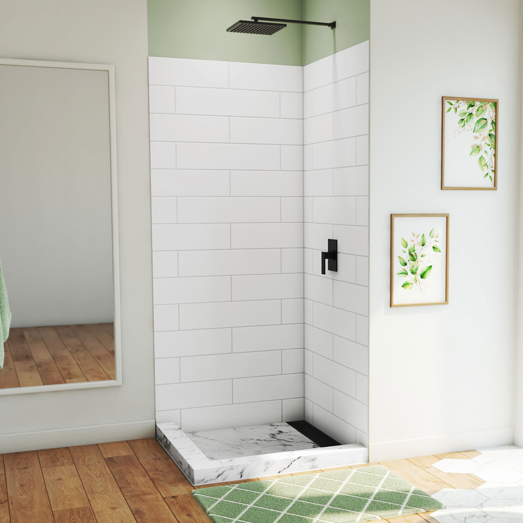 DreamLine, DreamLine WKDS363684XMS00 DreamStone 36" D x 36" W x 84" H Corner Shower Wall Kit in White Modern Subway Pattern