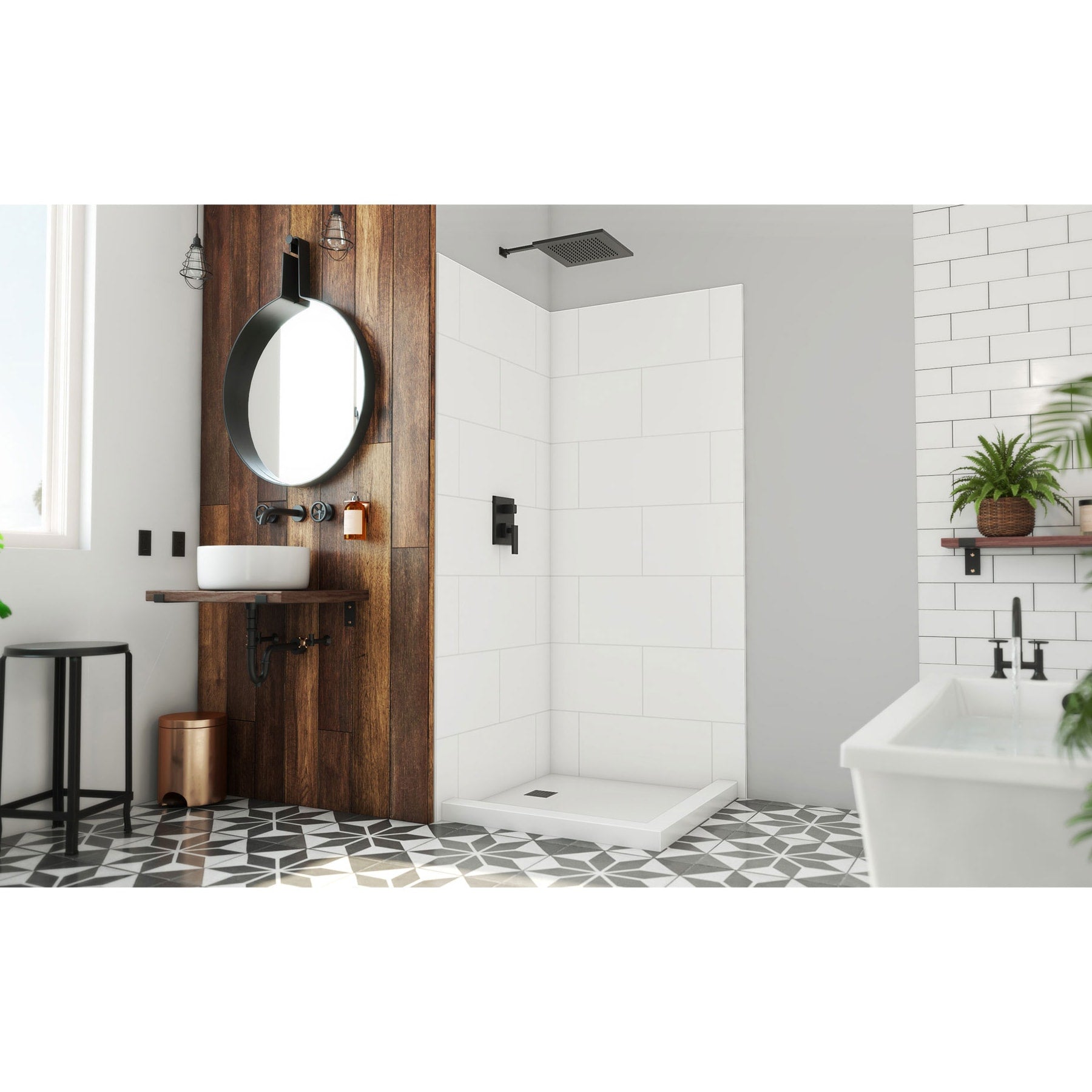 DreamLine, DreamLine WKDS363684XTS00 DreamStone 36" D x 36" W x 84" H Corner Shower Wall Kit in White Traditional Subway Pattern