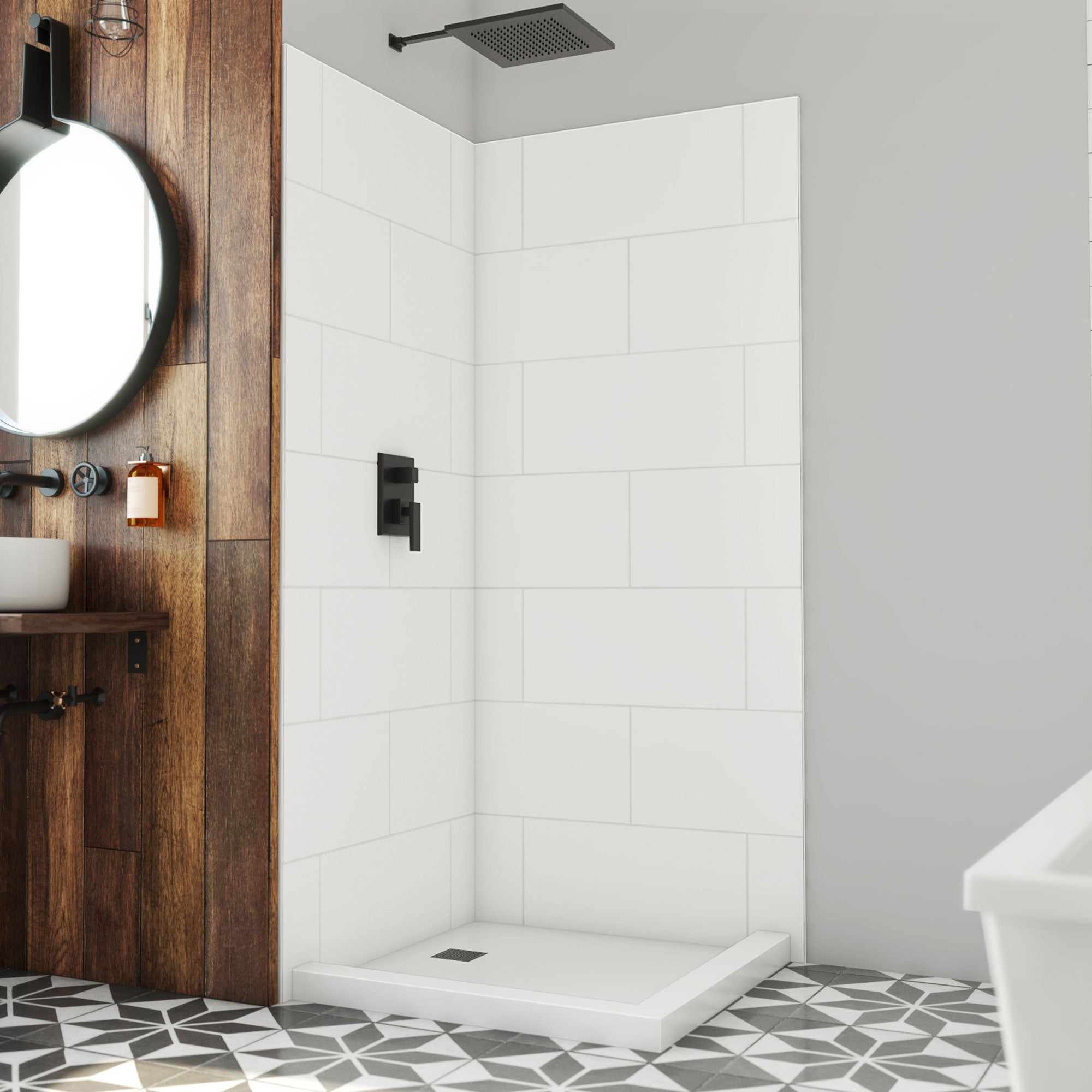 DreamLine, DreamLine WKDS363684XTS00 DreamStone 36" D x 36" W x 84" H Corner Shower Wall Kit in White Traditional Subway Pattern