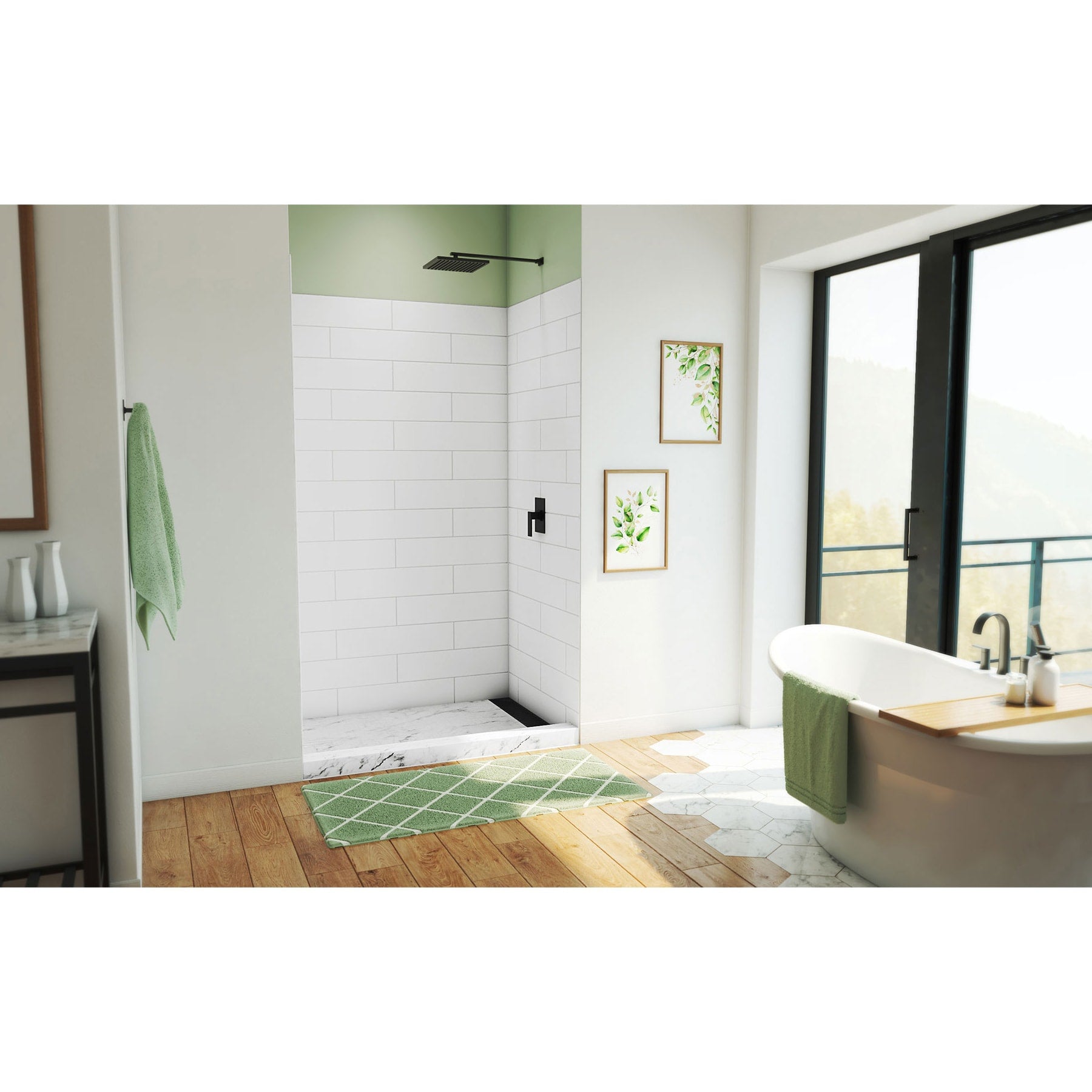 DreamLine, DreamLine WKDS503684XMS00 DreamStone 36" D x 50" W x 84" H Shower Wall Kit in White Modern Subway Pattern