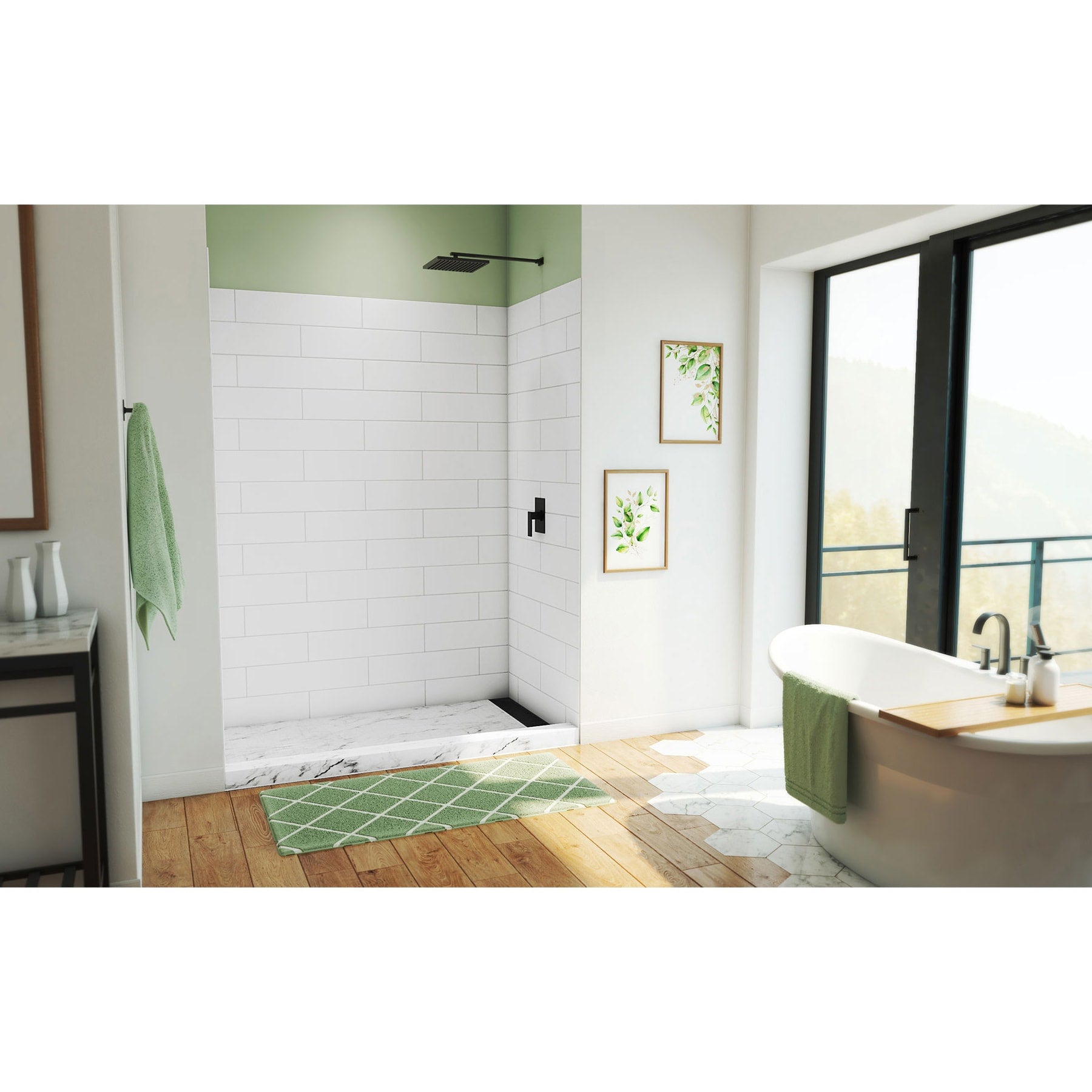 DreamLine, DreamLine WKDS623684XMS00 DreamStone 36" D x 62" W x 84" H Shower Wall Kit in White Modern Subway Pattern