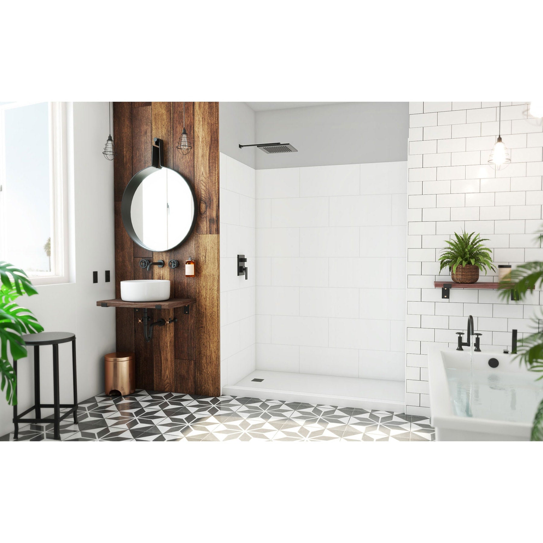 DreamLine, DreamLine WKDS623684XTS00 DreamStone 36" D x 62" W x 84" H Shower Wall Kit in White Traditional Subway Pattern