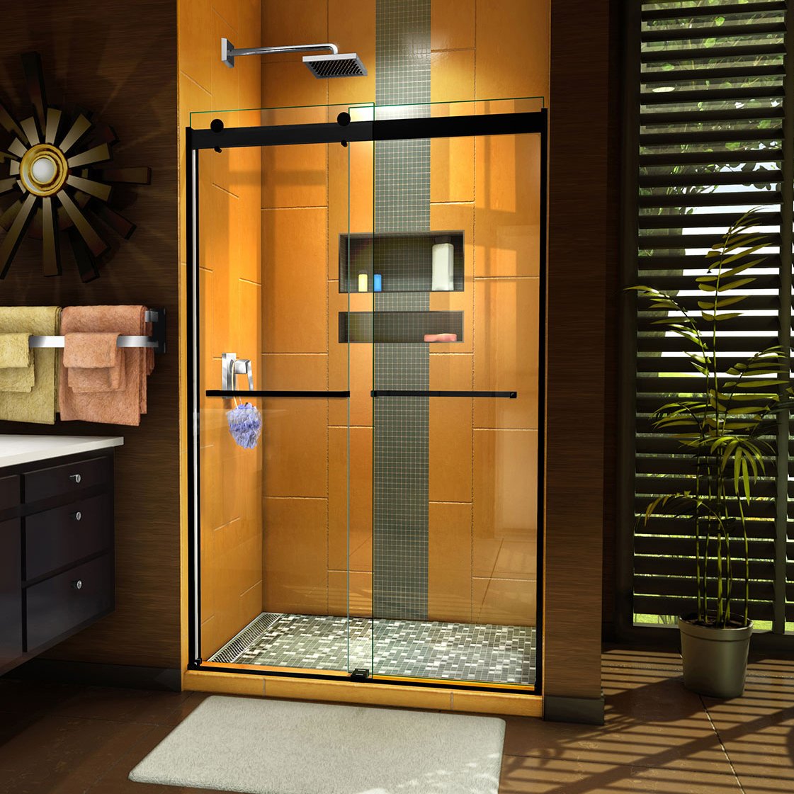 DreamLine, Dreamline SHDR-6348762-09 Sapphire 44-48" W x 76" H Semi-Frameless Bypass Shower Door in Satin Black