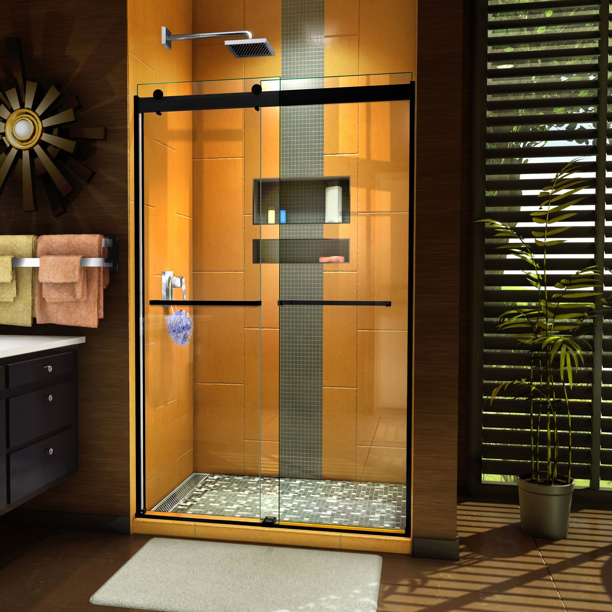 DreamLine, Dreamline SHDR-6348762-09 Sapphire 44-48" W x 76" H Semi-Frameless Bypass Shower Door in Satin Black