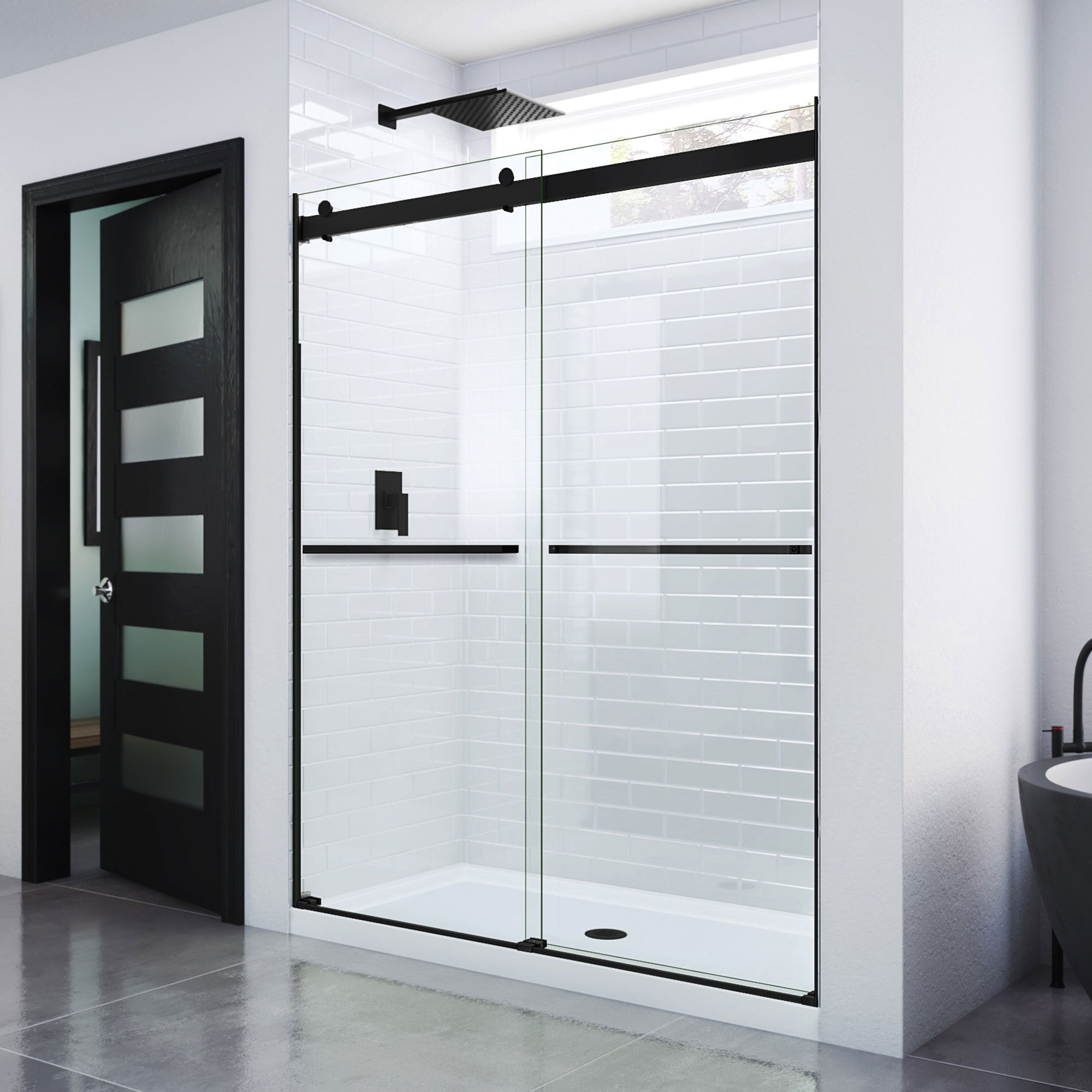 DreamLine, Dreamline SHDR-6360760-09 Essence 56-60" W x 76" H Frameless Bypass Shower Door in Satin Black