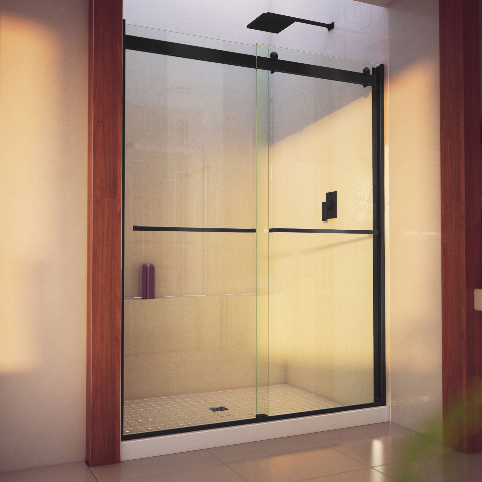 DreamLine, Dreamline SHDR-636076H-09 Essence-H 56-60" W x 76" H Semi-Frameless Bypass Shower Door in Satin Black