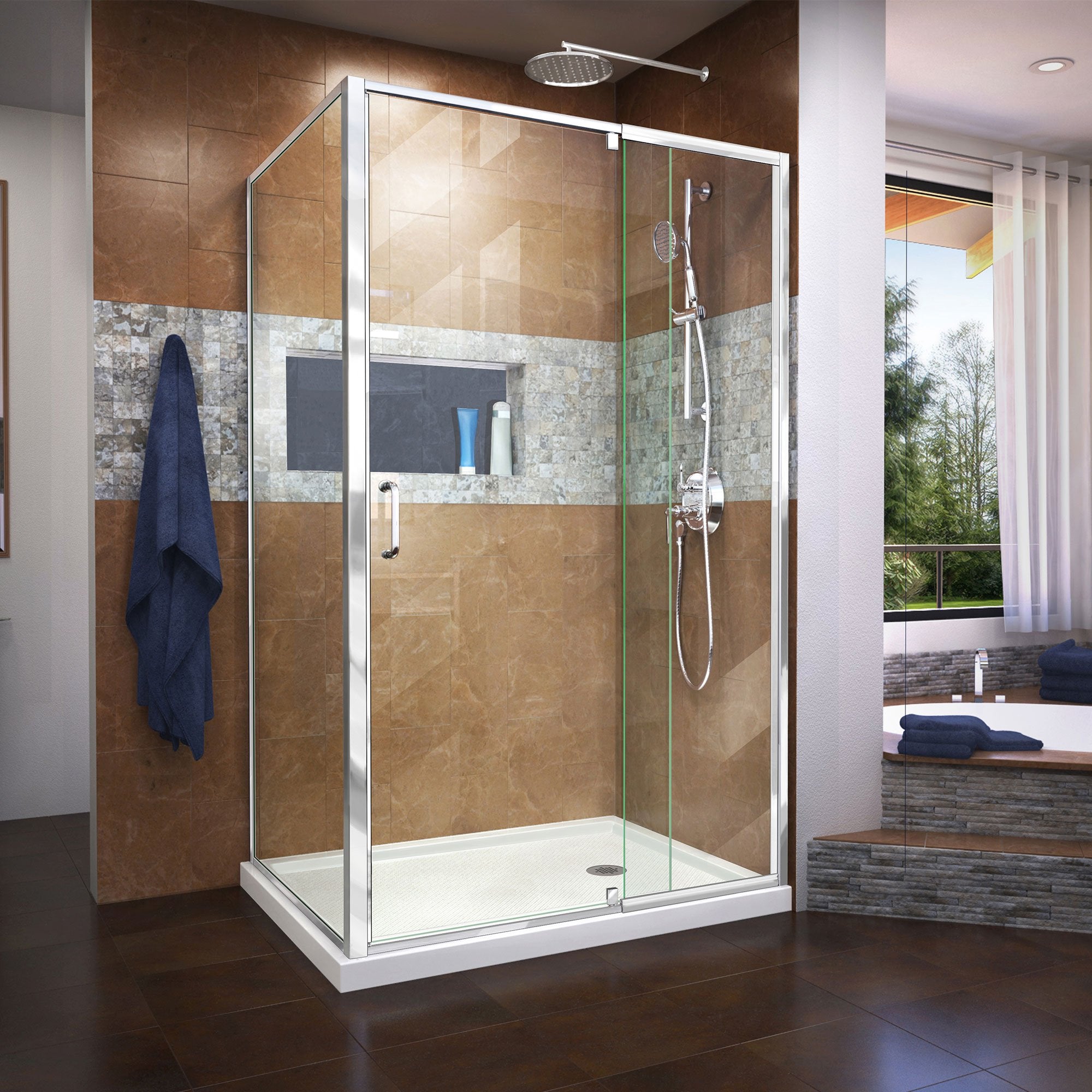 DreamLine, Dreamline SHDR2234420RT01 Flex 34 1/2" D x 38-42" W x 72 in H Semi-Frameless Pivot Shower Enclosure in Chrome