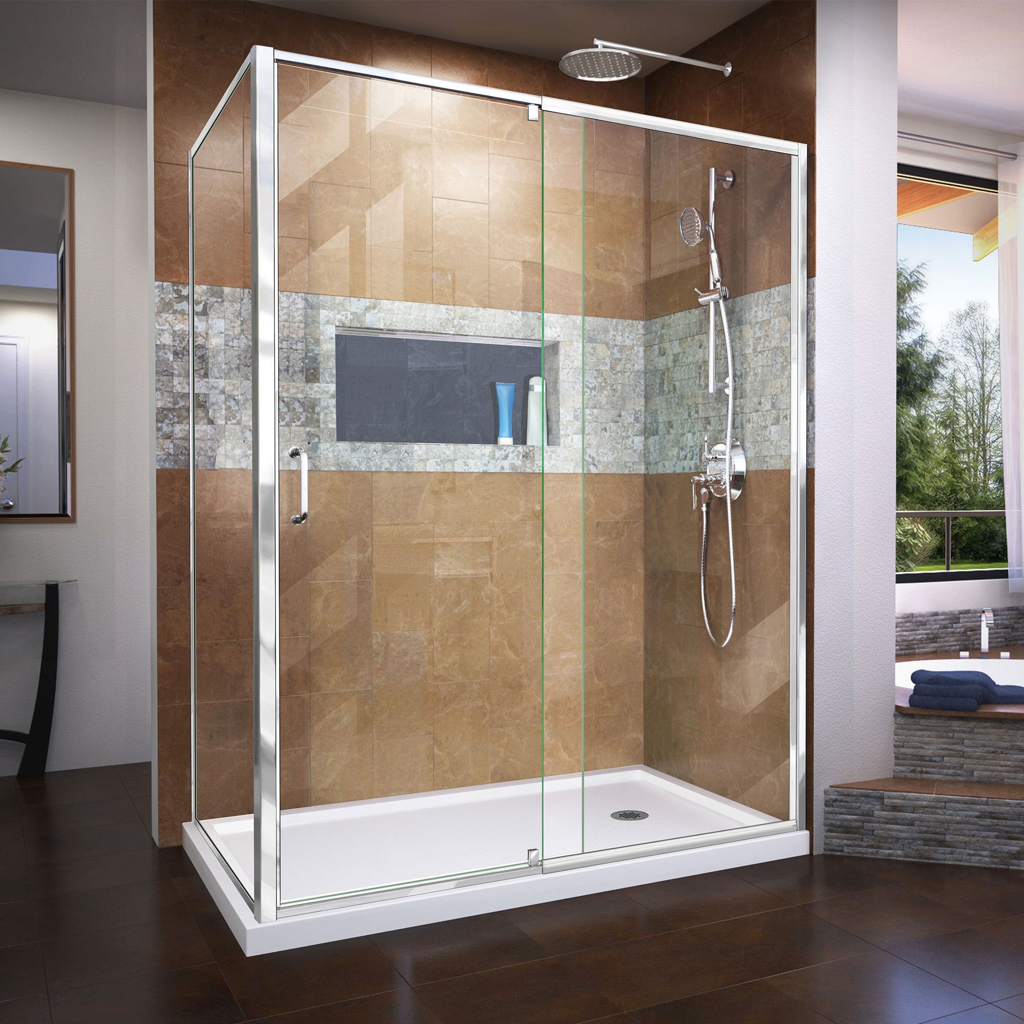 DreamLine, Dreamline SHDR2234540RT01 Flex 34 1/2" D x 50-54" W x 72" H Semi-Frameless Pivot Shower Enclosure in Chrome