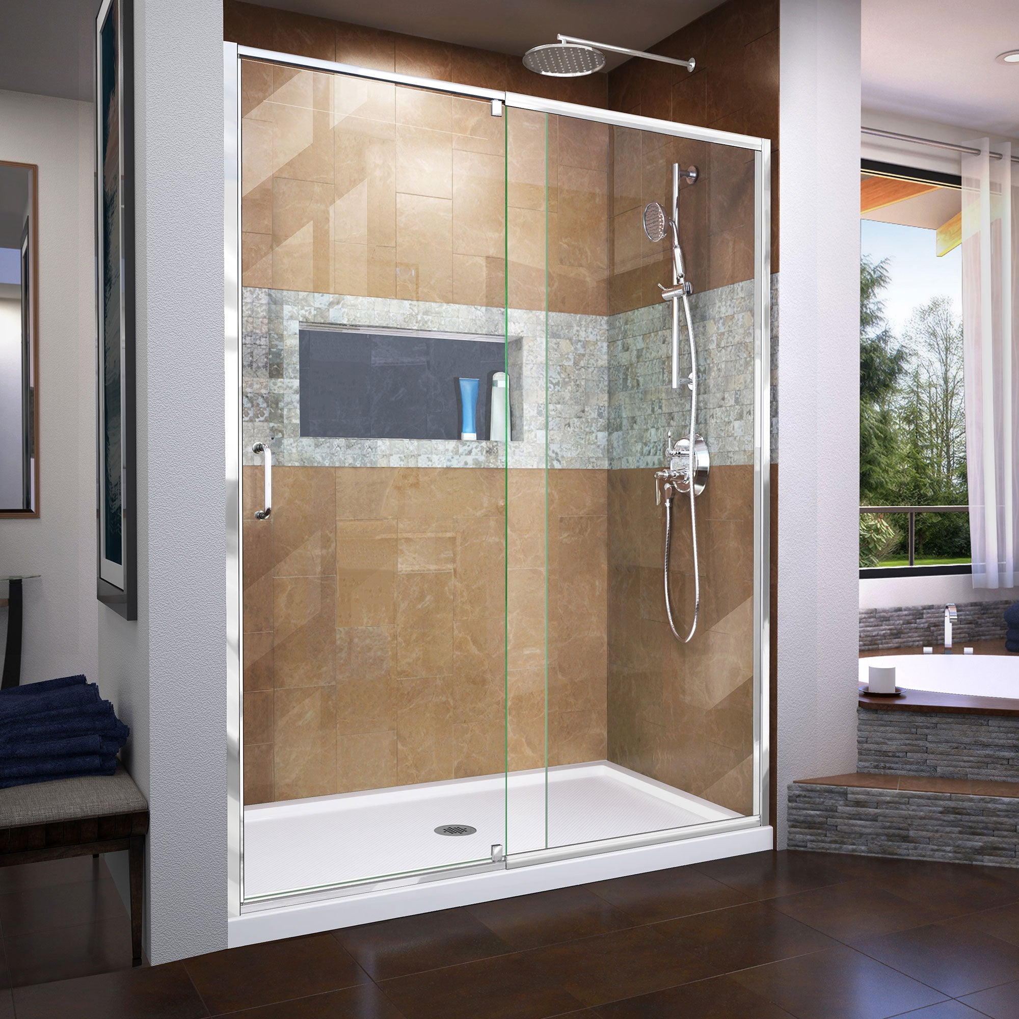 DreamLine, Dreamline SHDR22547200-01 Flex 50-54" W x 72" H Semi-Frameless Pivot Shower Door in Chrome