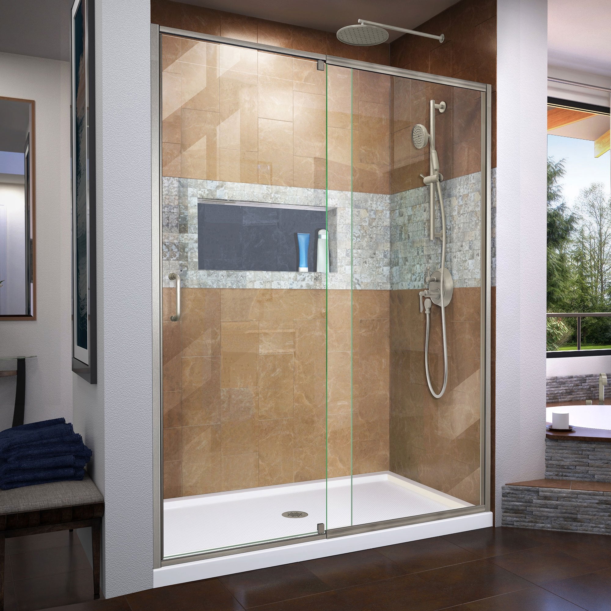 DreamLine, Dreamline SHDR22547200-04 Flex 50-54" W x 72" H Semi-Frameless Pivot Shower Door in Brushed Nickel