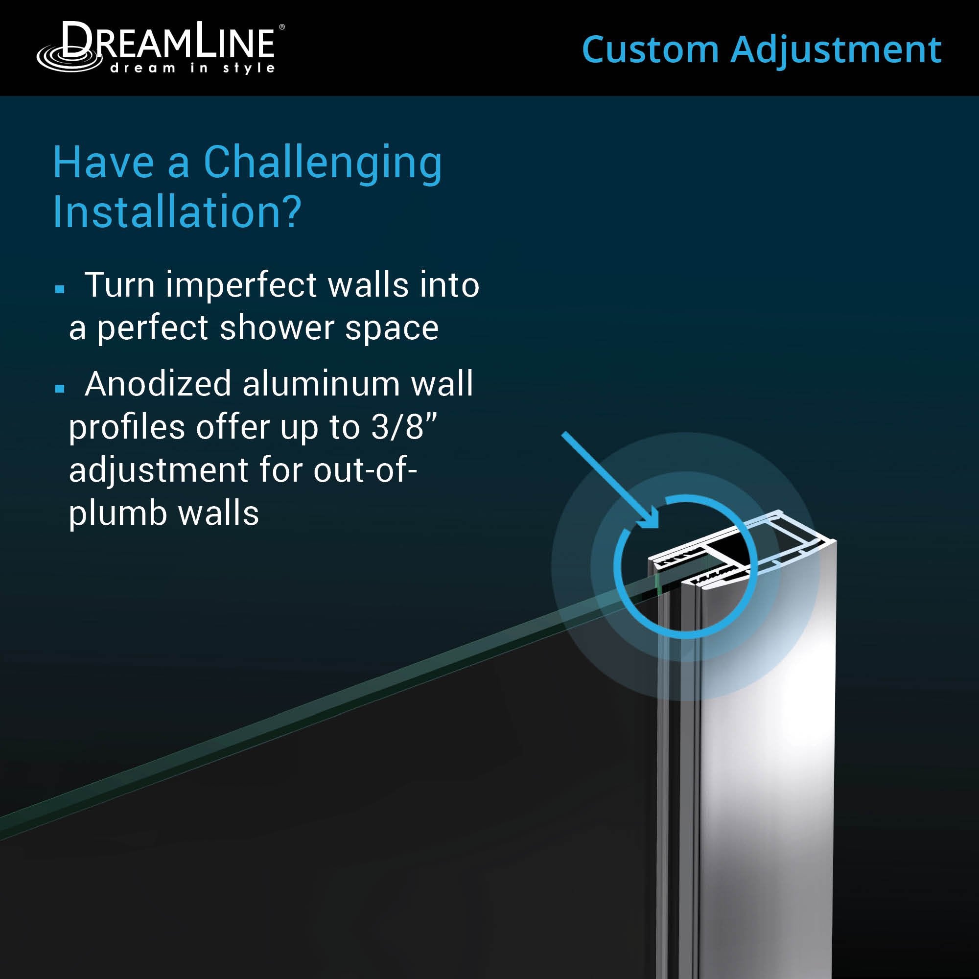 DreamLine, Dreamline SHDR3148586EX09 Aqua 56-60" W x 58" H Frameless Hinged Tub Door with Extender Panel in Satin Black