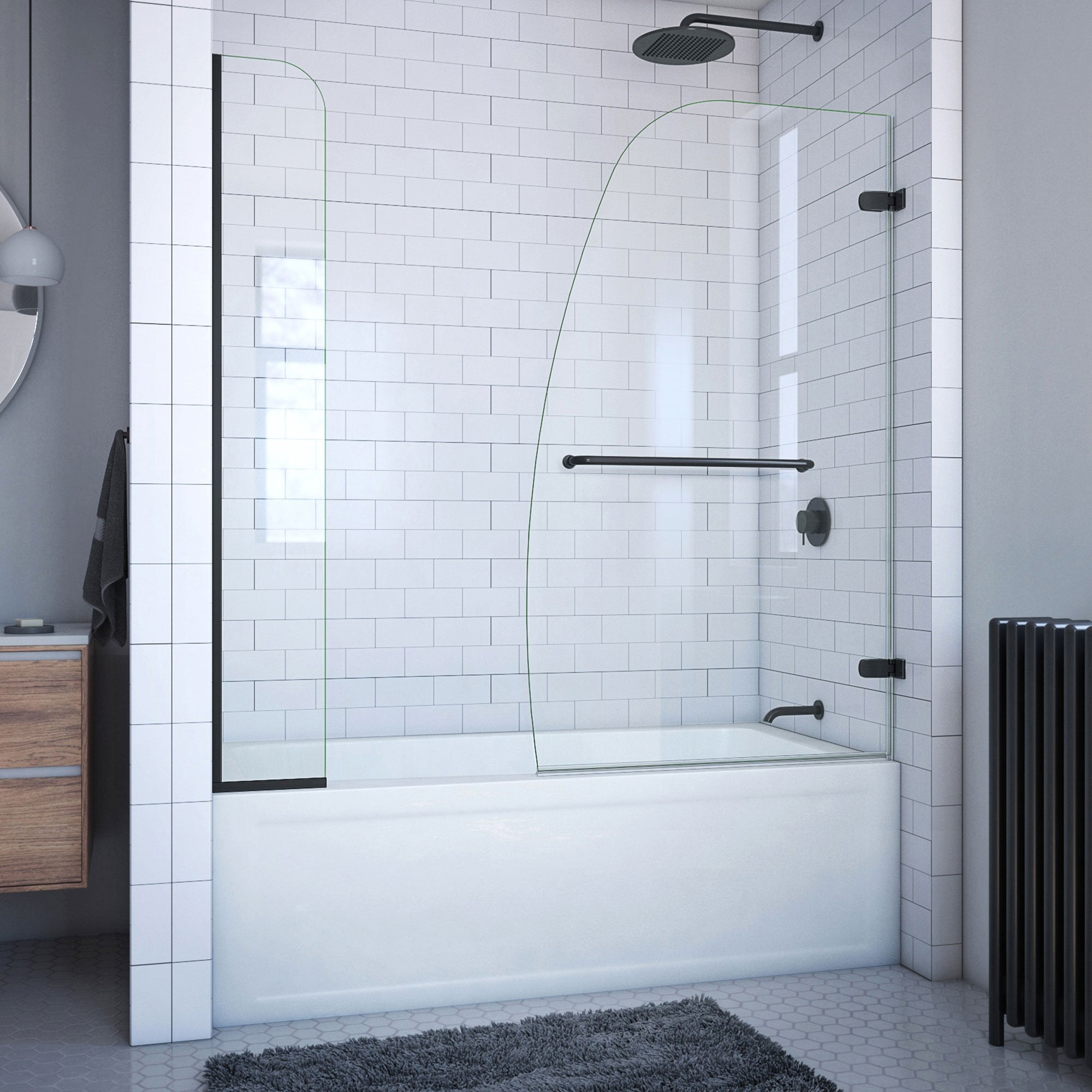 DreamLine, Dreamline SHDR3534586EX09 Aqua Uno 56-60" W x 58" H Frameless Hinged Tub Door with Extender Panel in Satin Black