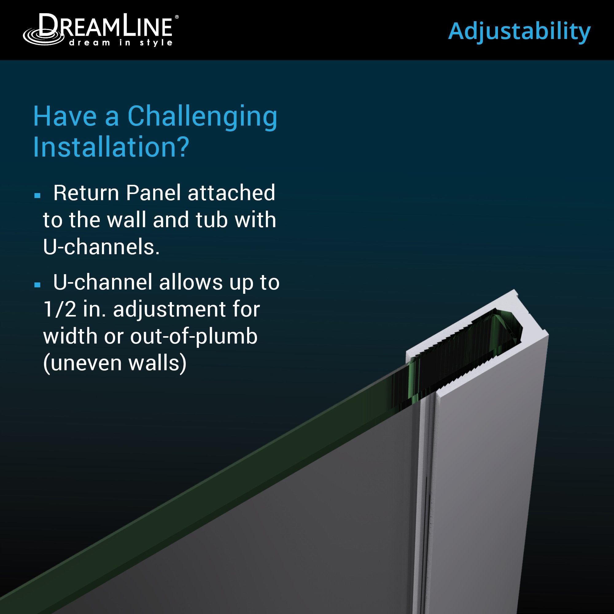 DreamLine, Dreamline SHDR3534586RT06 Aqua Uno 56-60" W x 30" D x 58" H Frameless Hinged Tub Door with Return Panel in Oil Rubbed Bronze