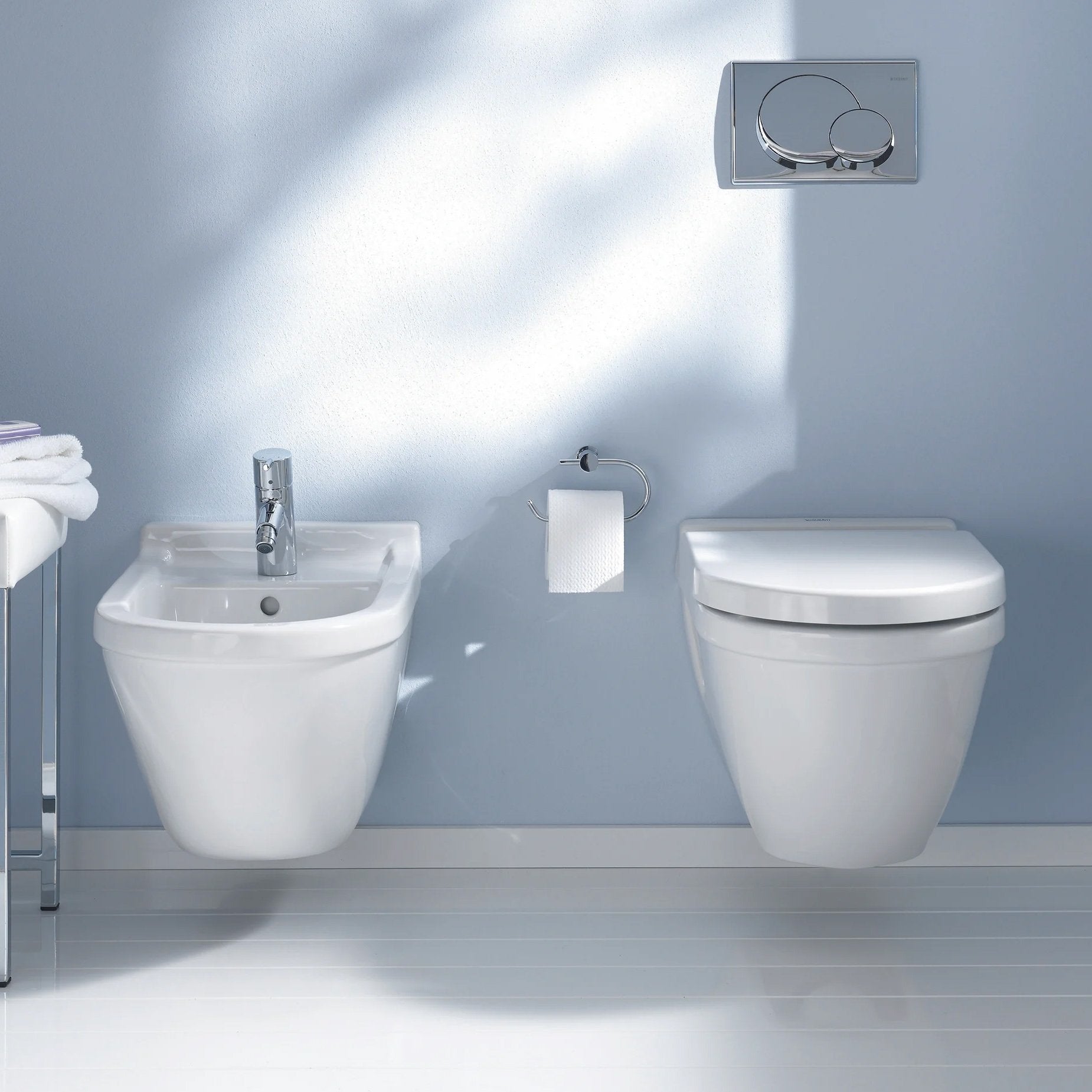 Duravit, Duravit Starck 3 Dual Flush One-Piece Wall Mounted Compact Elongated Toilet in White Finish