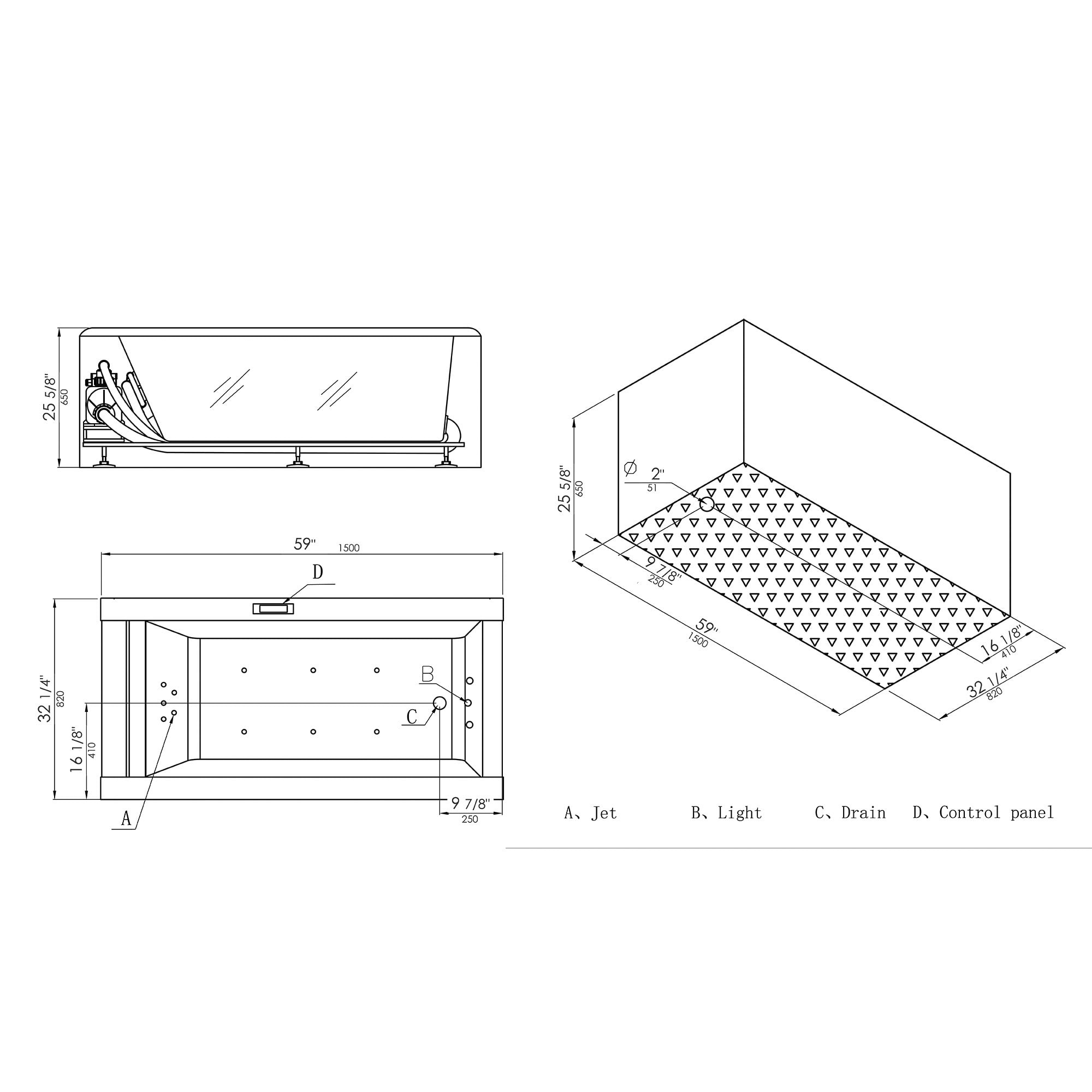 EAGO, EAGO AM152ETL-5 5 ft Clear Rectangular Acrylic Whirlpool Bathtub