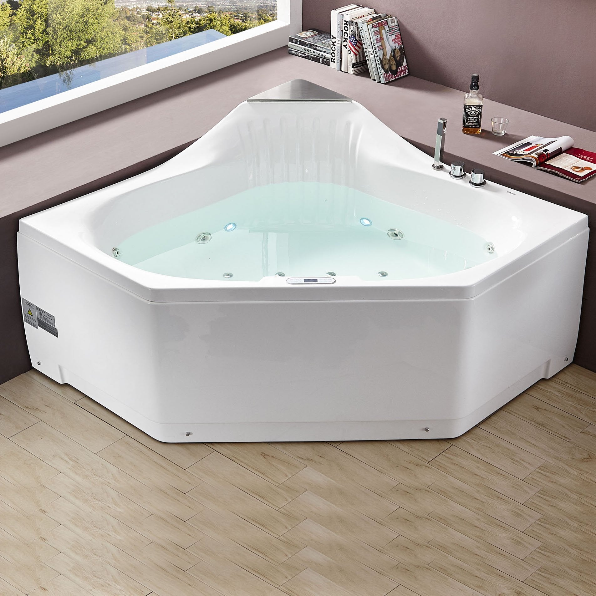 EAGO, EAGO AM156ETL 5 ft Clear Corner Acrylic Whirlpool Bathtub for Two