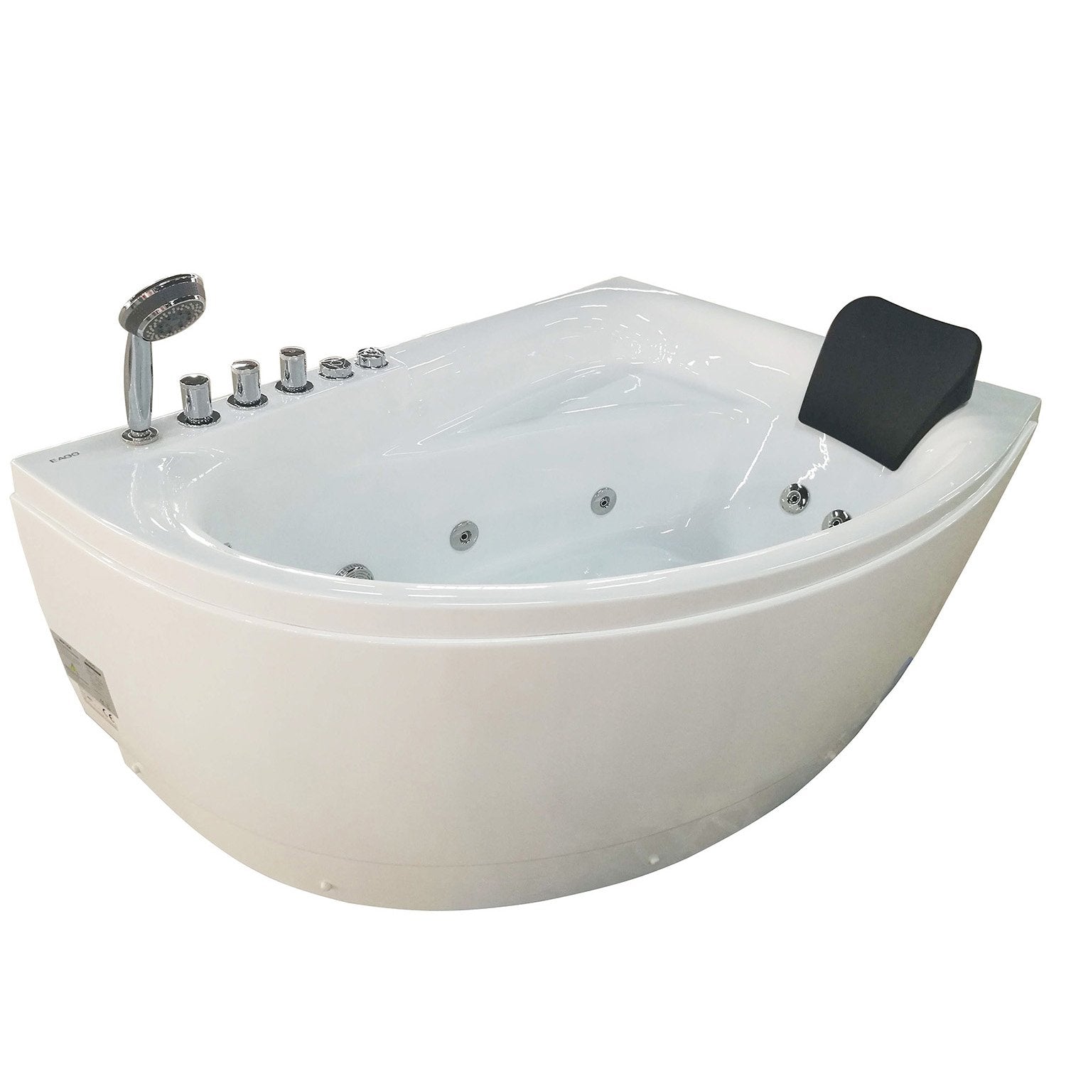 EAGO, EAGO AM161-L 5' Single Person Corner White Whirlpool Bath Tub - Drain on Left