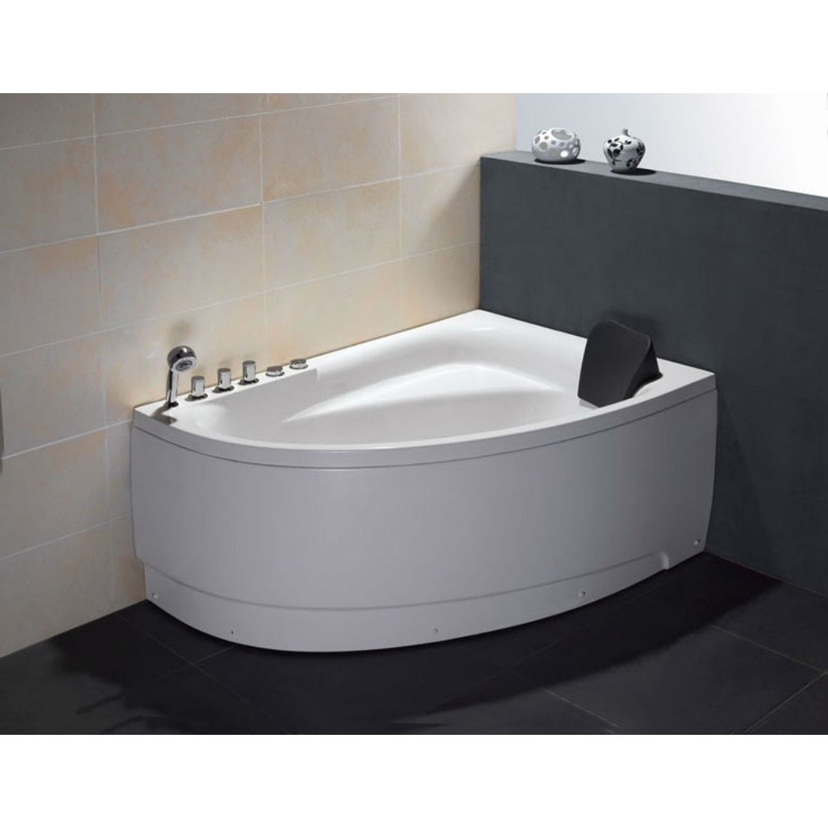 EAGO, EAGO AM161-L 5' Single Person Corner White Whirlpool Bath Tub - Drain on Left