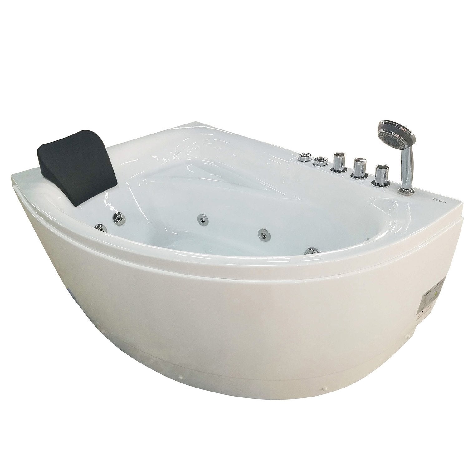 EAGO, EAGO AM161-R 5' Single Person Corner White Whirlpool Bath Tub - Drain on Right