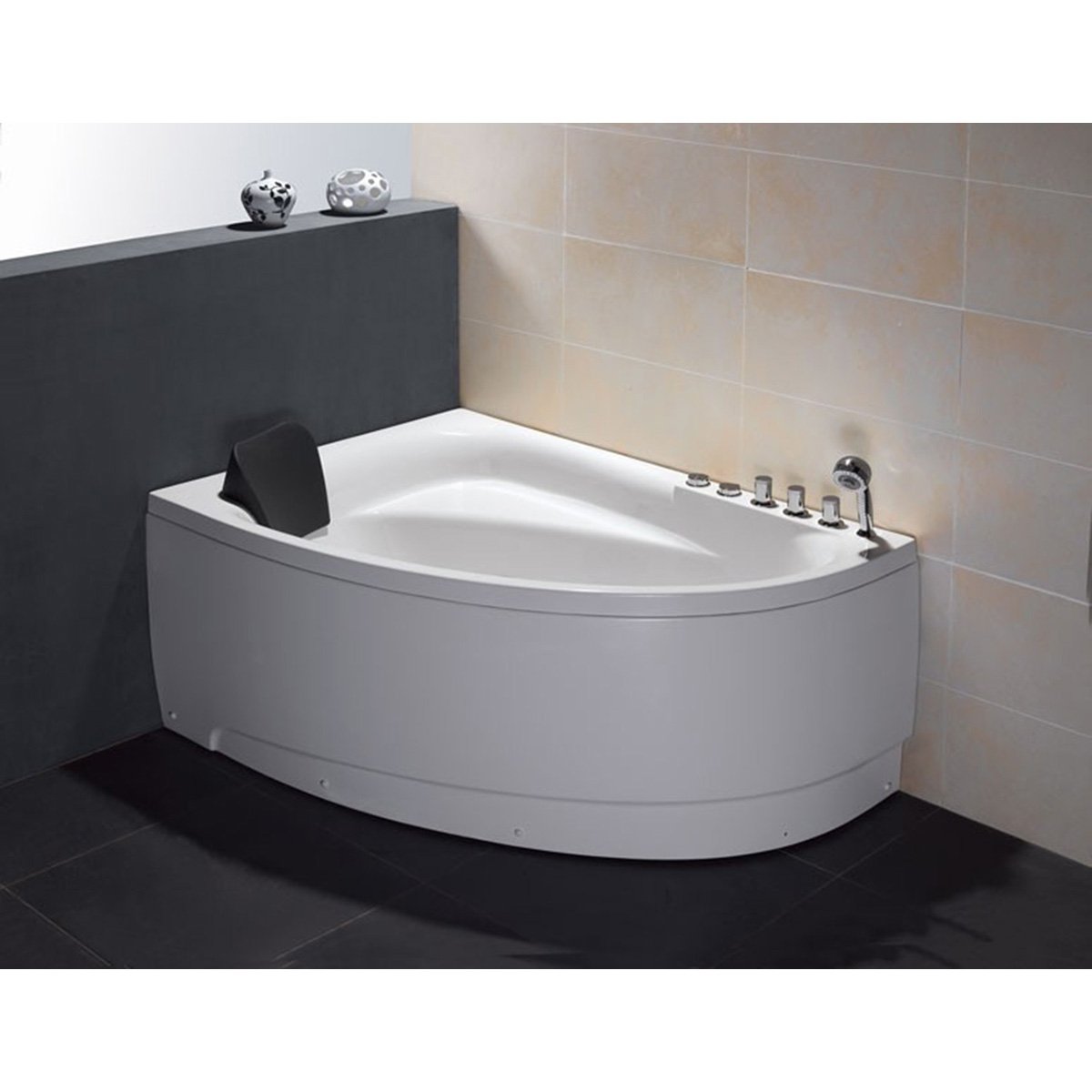 EAGO, EAGO AM161-R 5' Single Person Corner White Whirlpool Bath Tub - Drain on Right