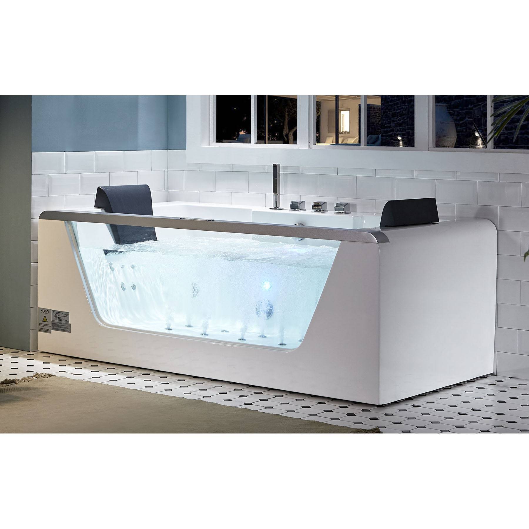 EAGO, EAGO AM196ETL 6 ft Clear Rectangular Acrylic Whirlpool Bathtub for Two