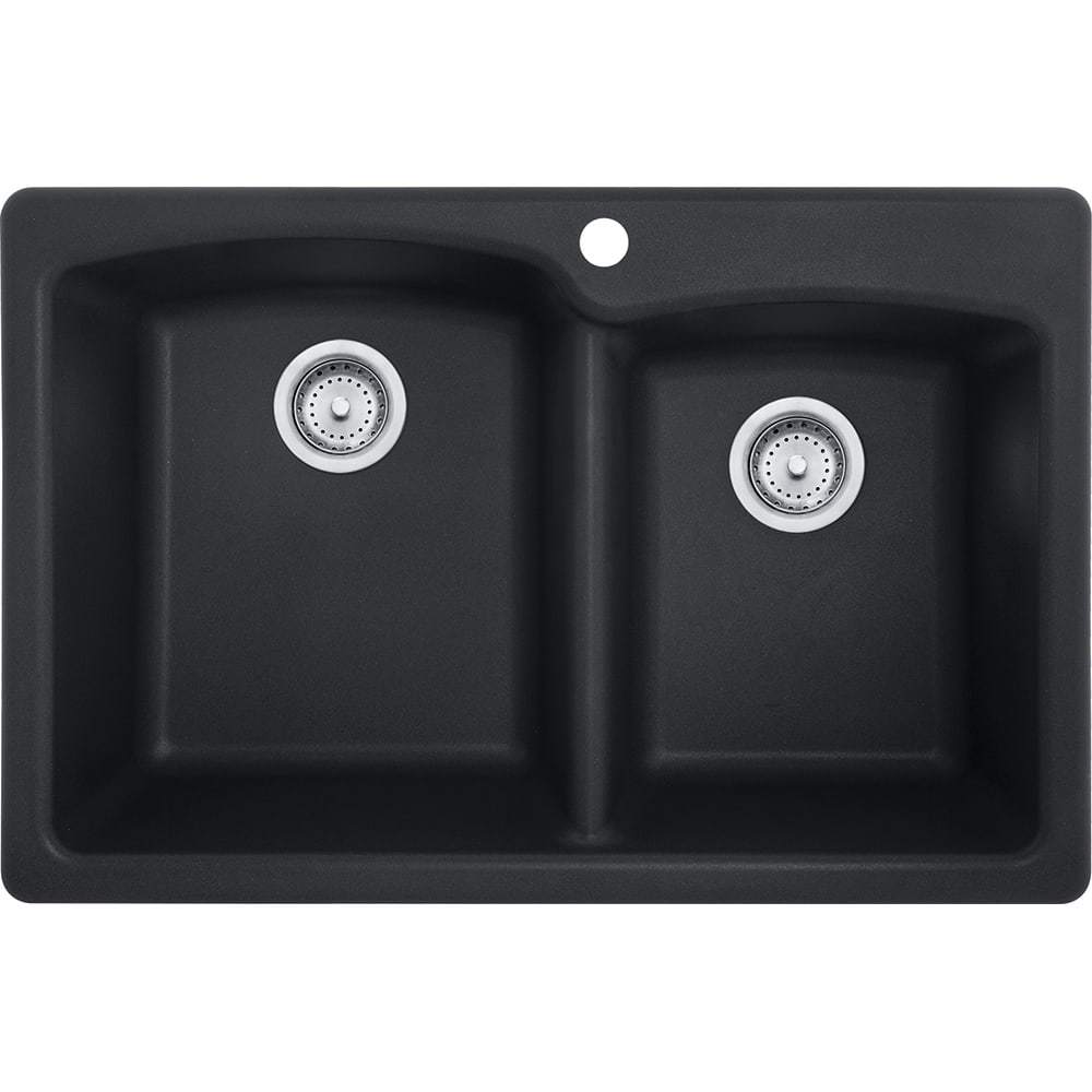 Franke, Franke EOOX33229-1 Granite Onyx Offset Double Bowl Dual Mount Sink