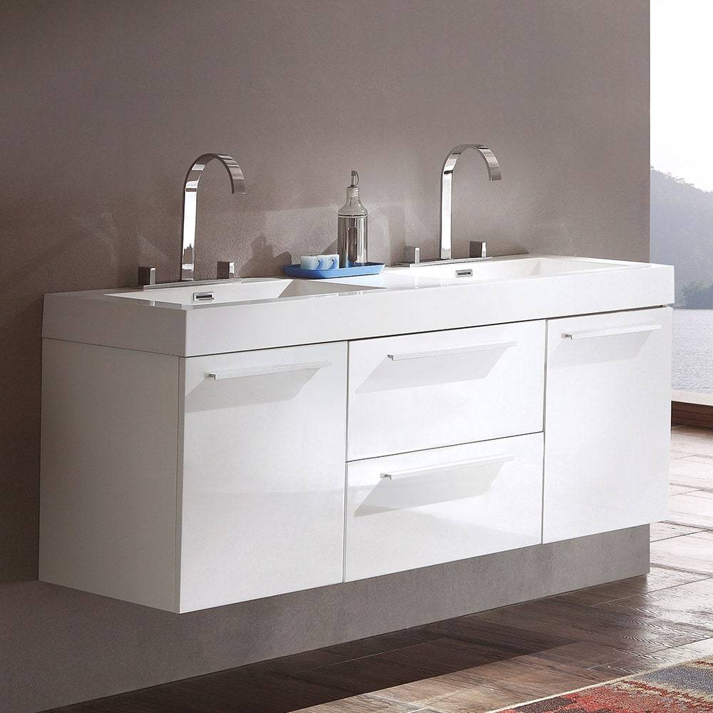 Fresca • Fresca Fcb8013wh I Opulento 54 White Modern Double Sink Cabinet With Integrated Sinks 