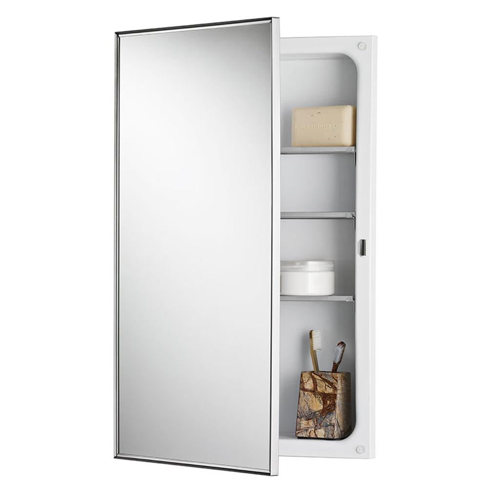 Jensen, Jensen 478FS Styleline Recessed Steel Medicine Cabinet with Mirror and 3 Shelves, White