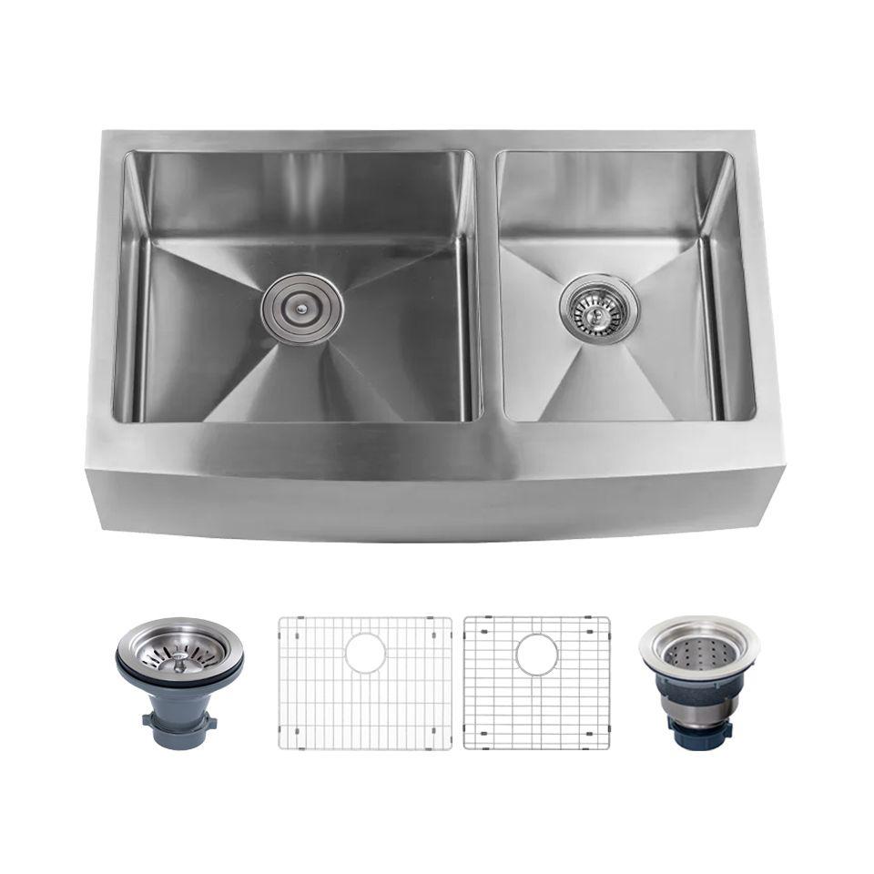 Miseno, Miseno MNO163620F6040 Farmhouse 36" Double Basin Stainless Steel Kitchen Sink