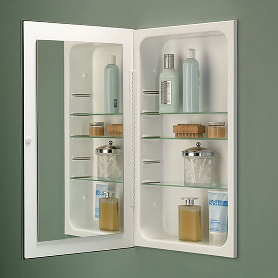 Jensen, Rangaire Jensen 1035P24WHG Recess Mount 16x26" Reversible Bathroom Medicine Cabinet with Mirror and 3 Adjustable Shelves