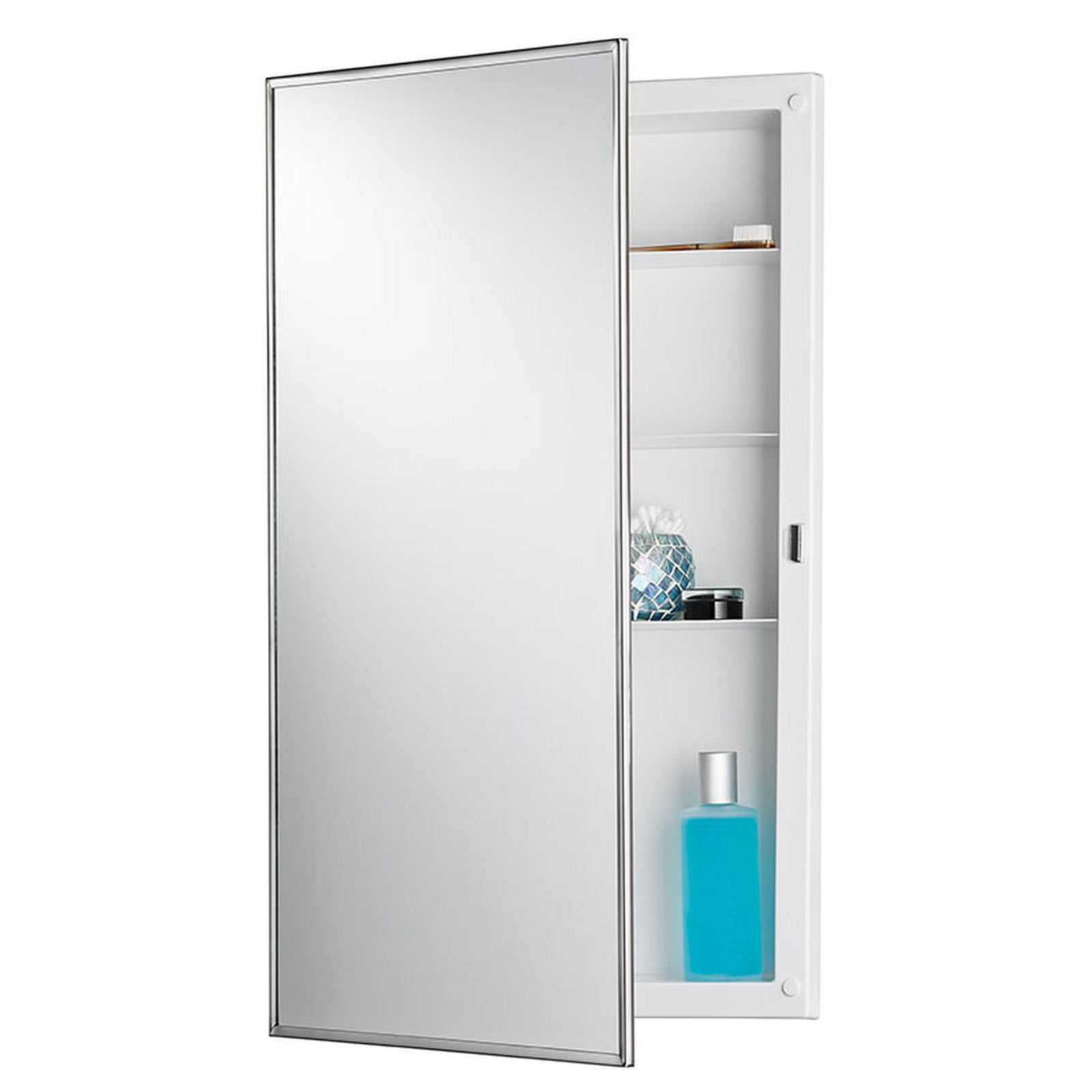 Jensen, Rangaire Jensen 781045 Recess Mount 16x26" Reversible Bathroom Medicine Cabinet with Framed Mirrored Door and 3 Shelves