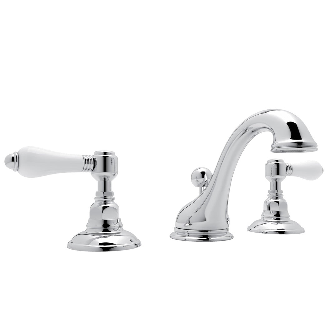 Rohl, Rohl A1408LPAPC-2 Viaggio C-Spout Widespread Bathroom Faucet in Polished Chrome with White Porcelain Lever Handles