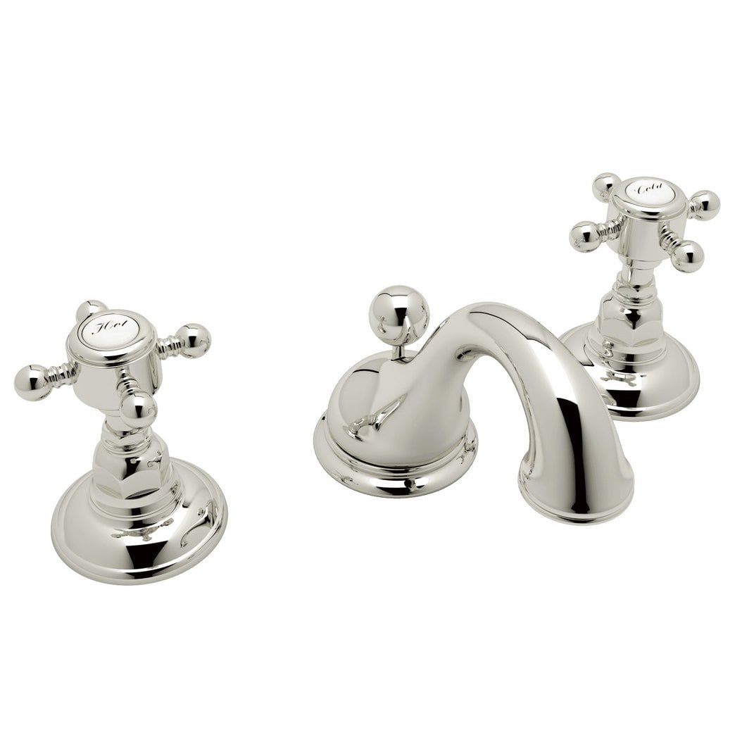 Rohl, Rohl A1408XMPN-2 Viaggio C-Spout Widespread Bathroom Faucet in Polished Nickel with 2 Cross Handles