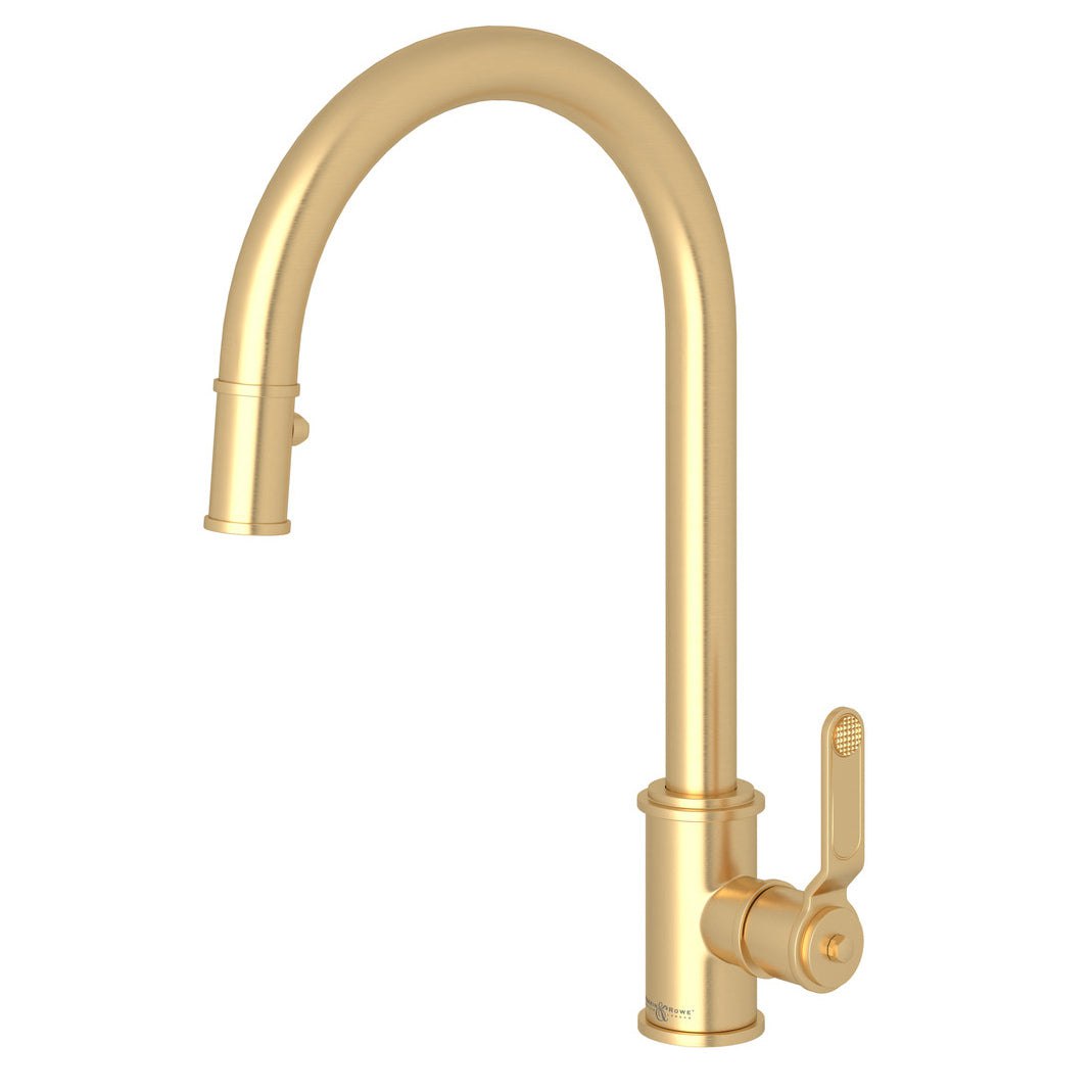 Rohl, Rohl U.4544HT-SEG-2 Perrin & Rowe Armstrong Pulldown Kitchen Faucet in Satin English Gold with Metal Lever Handle