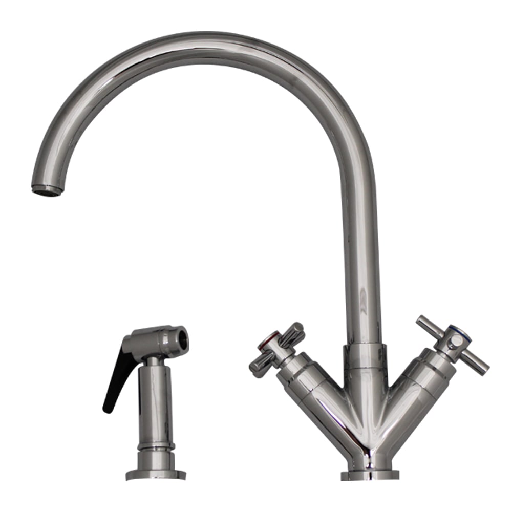 Whitehaus, Whitehaus 3-03942CH85-C Luxe+ Dual Handle Faucet with Gooseneck Swivel Spout and Side Spray