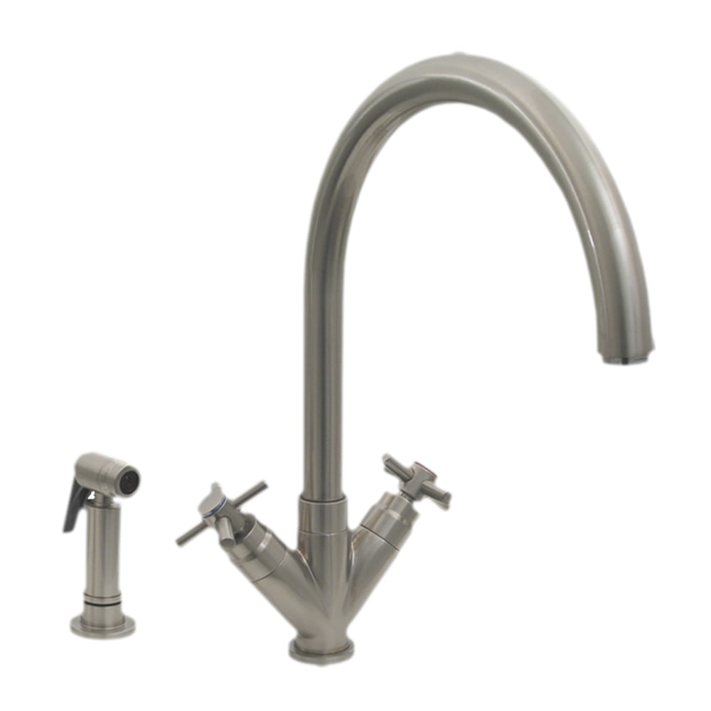 Whitehaus, Whitehaus 3-03942SS85-BN Luxe+ Dual Handle Faucet with Gooseneck Swivel Spout and Side Spray