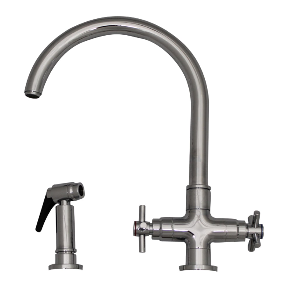 Whitehaus, Whitehaus 3-03954CH85-C Luxe+ Dual Handle Faucet with Gooseneck Swivel Spout and Side Spray