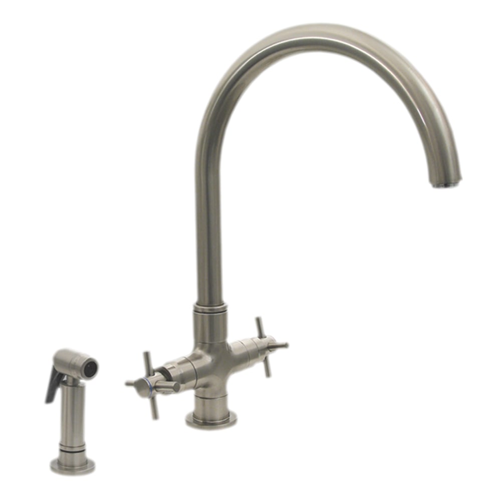 Whitehaus, Whitehaus 3-03954SS85-BN Luxe+ Dual Handle Faucet with Gooseneck Swivel Spout and Side Spray