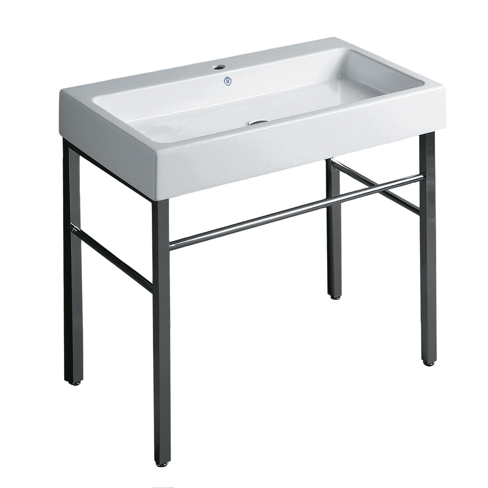 Whitehaus, Whitehaus B-U90-DUCG1-A09-1 Britannia Large Rectangular Sink Console with Front Towel Bar