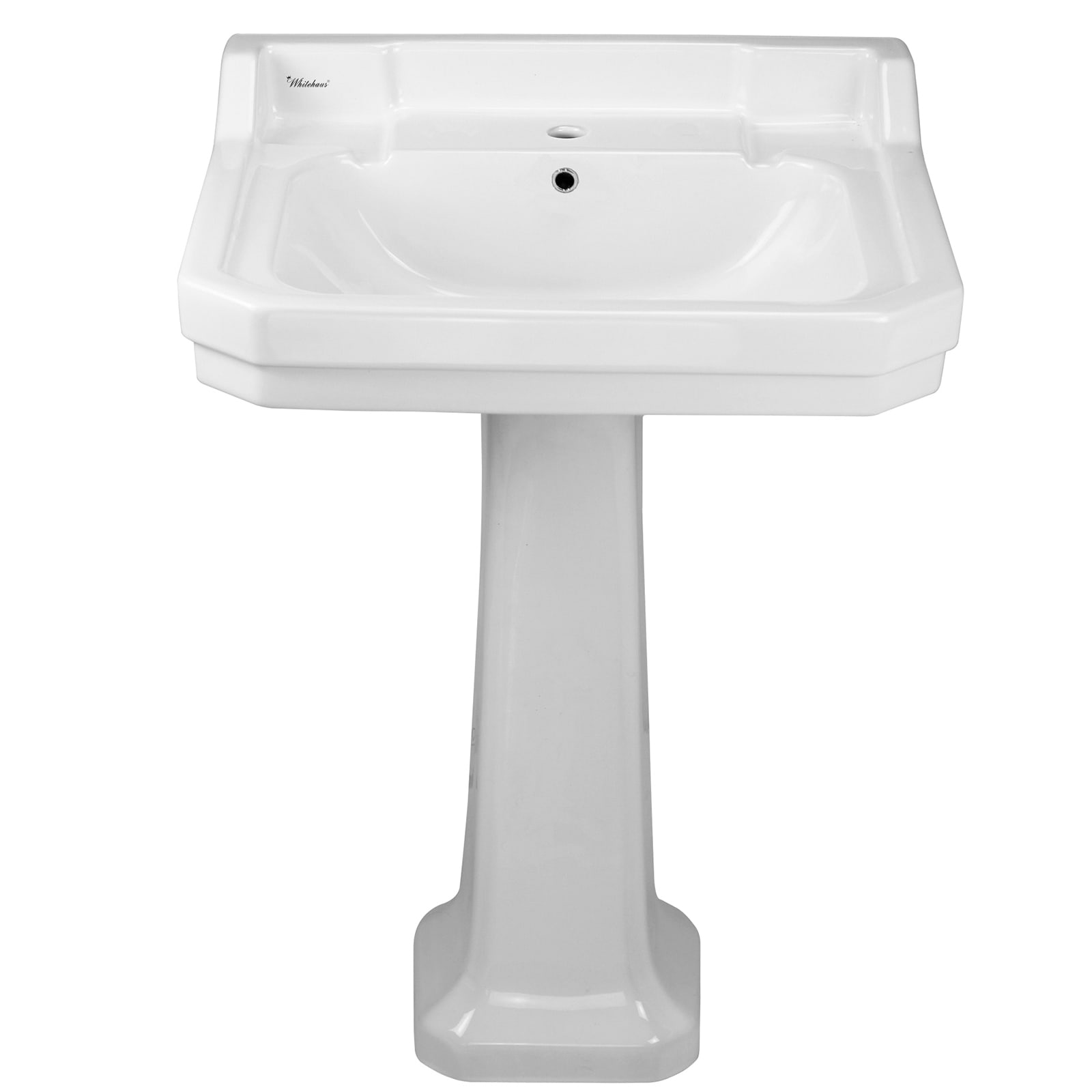 Whitehaus, Whitehaus B112L-P Isabella Collection Traditional Pedestal with Large Rectangular Bowl and Overflow