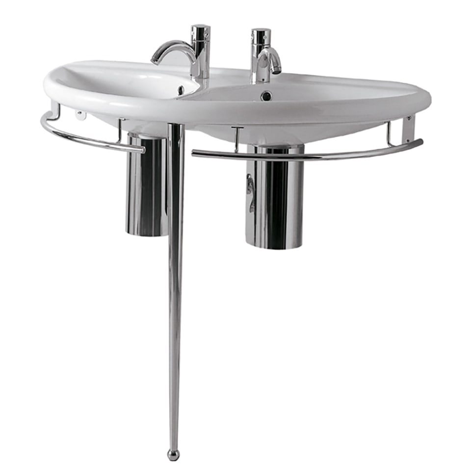 Whitehaus, Whitehaus ECO64-ESU04 Isabella Collection Semi-Circular Double Sink China Console