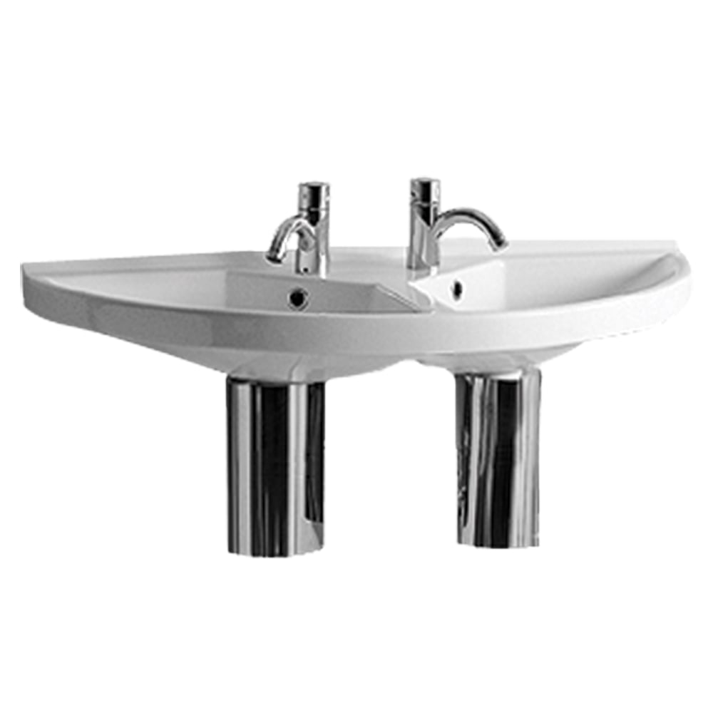 Whitehaus, Whitehaus LU020 Isabella Collection Large U-Shaped Wall Mount Double Sink with Chrome Overflows