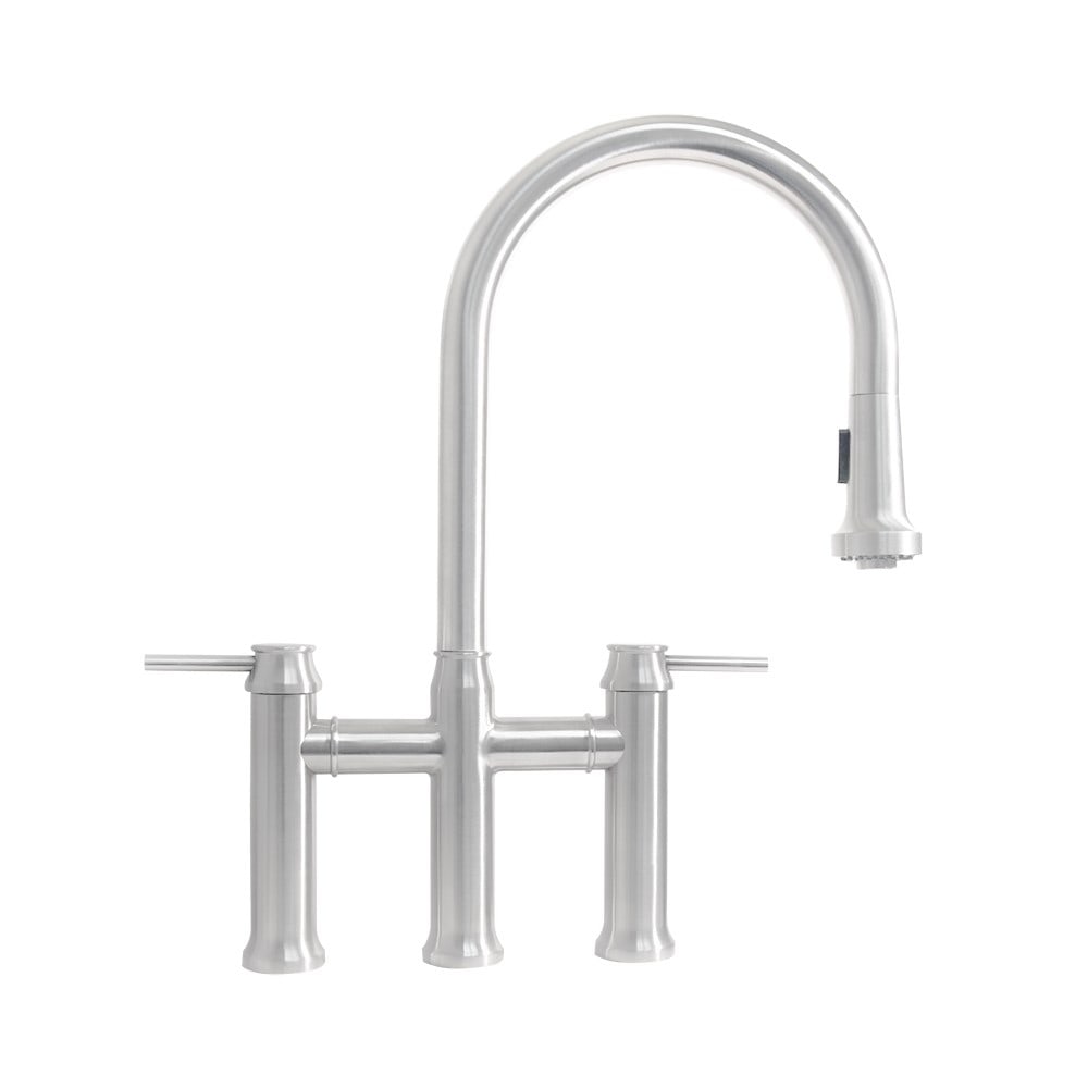 Whitehaus, Whitehaus WHS6900-PDK-PSS Waterhaus Bridge Faucet with a Gooseneck Swivel Spout and Lever Handles