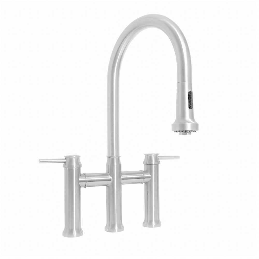 Whitehaus, Whitehaus WHS6900-PDK-PSS Waterhaus Bridge Faucet with a Gooseneck Swivel Spout and Lever Handles