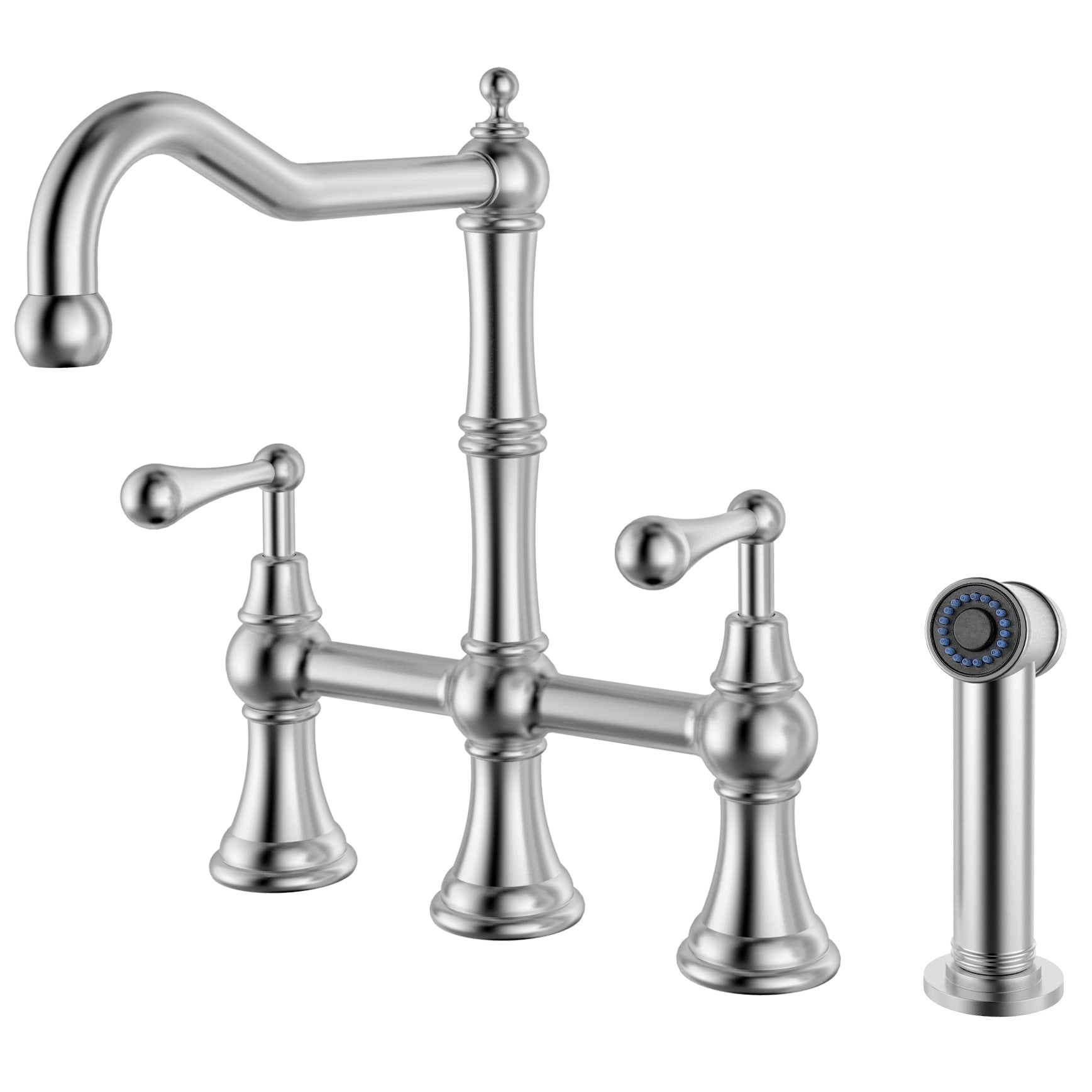 Whitehaus, Whitehaus WHSB14007-SK-BSS Waterhaus Stainless Steel Bridge Faucet with a Traditional Spout