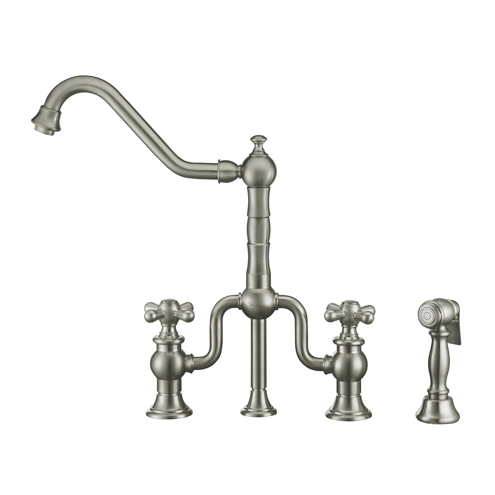 Whitehaus, Whitehaus WHTTSCR3-9771-NT-BN Twisthaus Plus Bridge Faucet with Swivel Spout and Side Spray